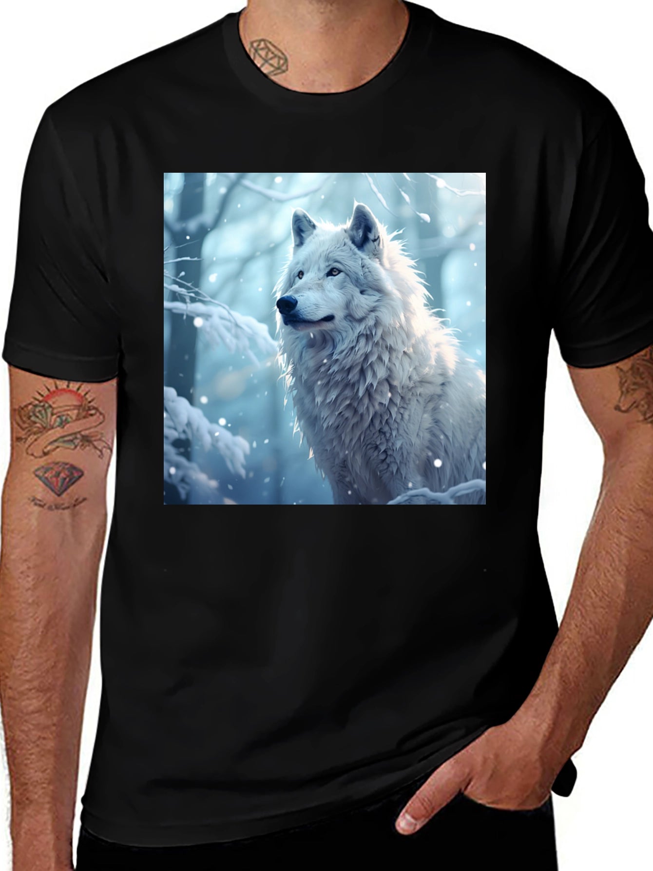 Wolf Graphic Tee - Winter Scene Black T-Shirt
