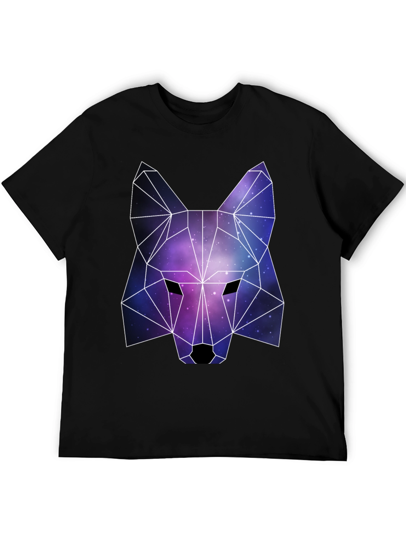 Geometric Galaxy Wolf Graphic Tee - Black Unisex T-Shirt