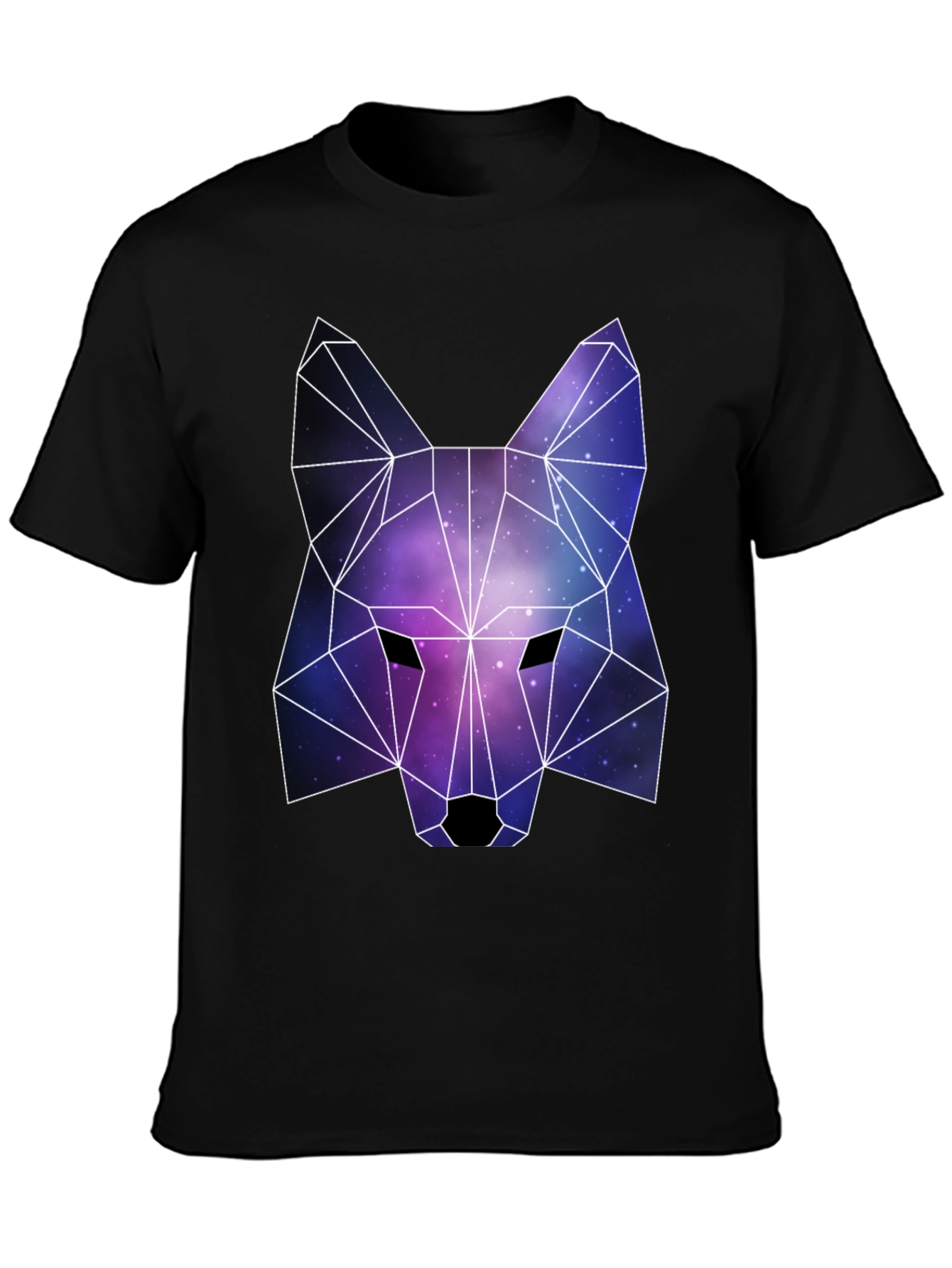 Geometric Galaxy Wolf Graphic Tee - Black Unisex T-Shirt