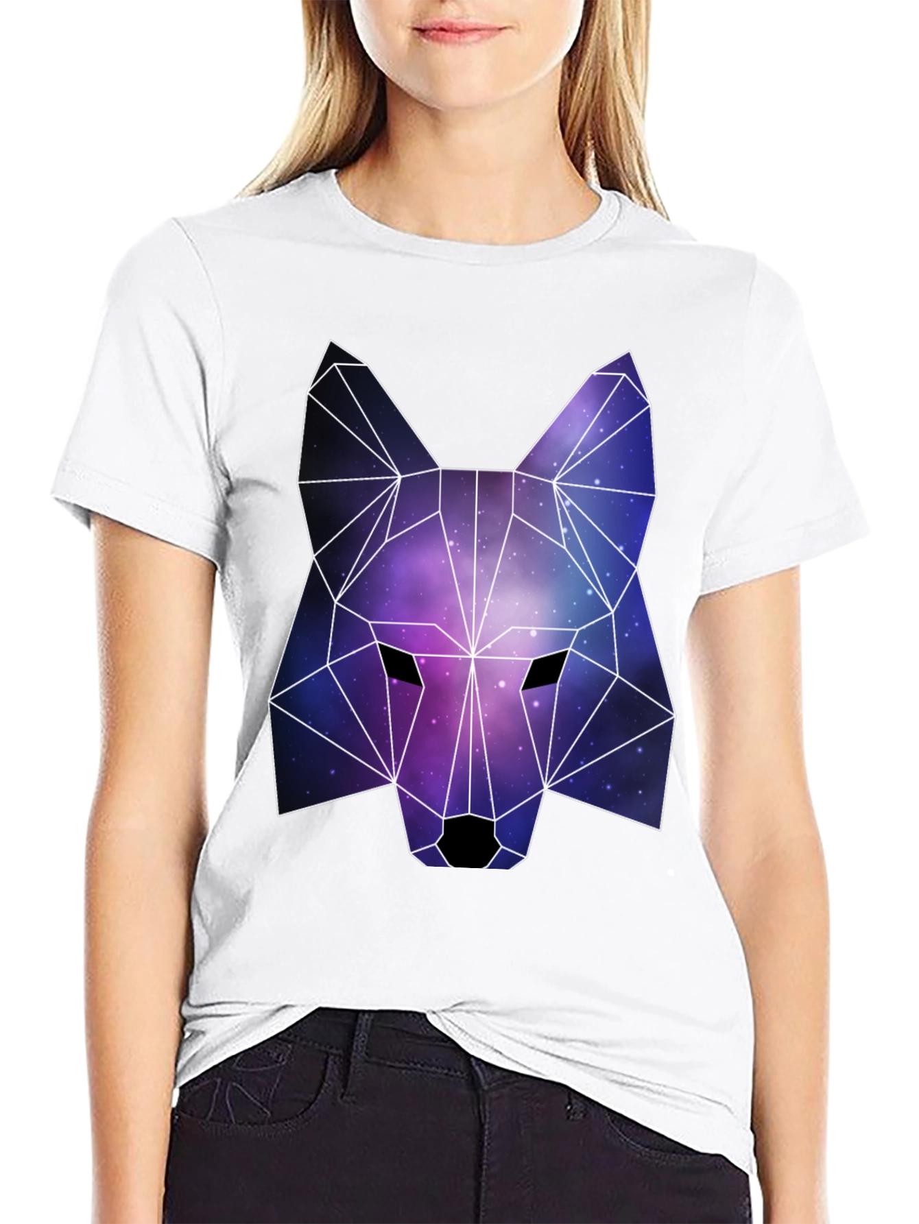 Geometric Galaxy Wolf Graphic Tee - Black Unisex T-Shirt