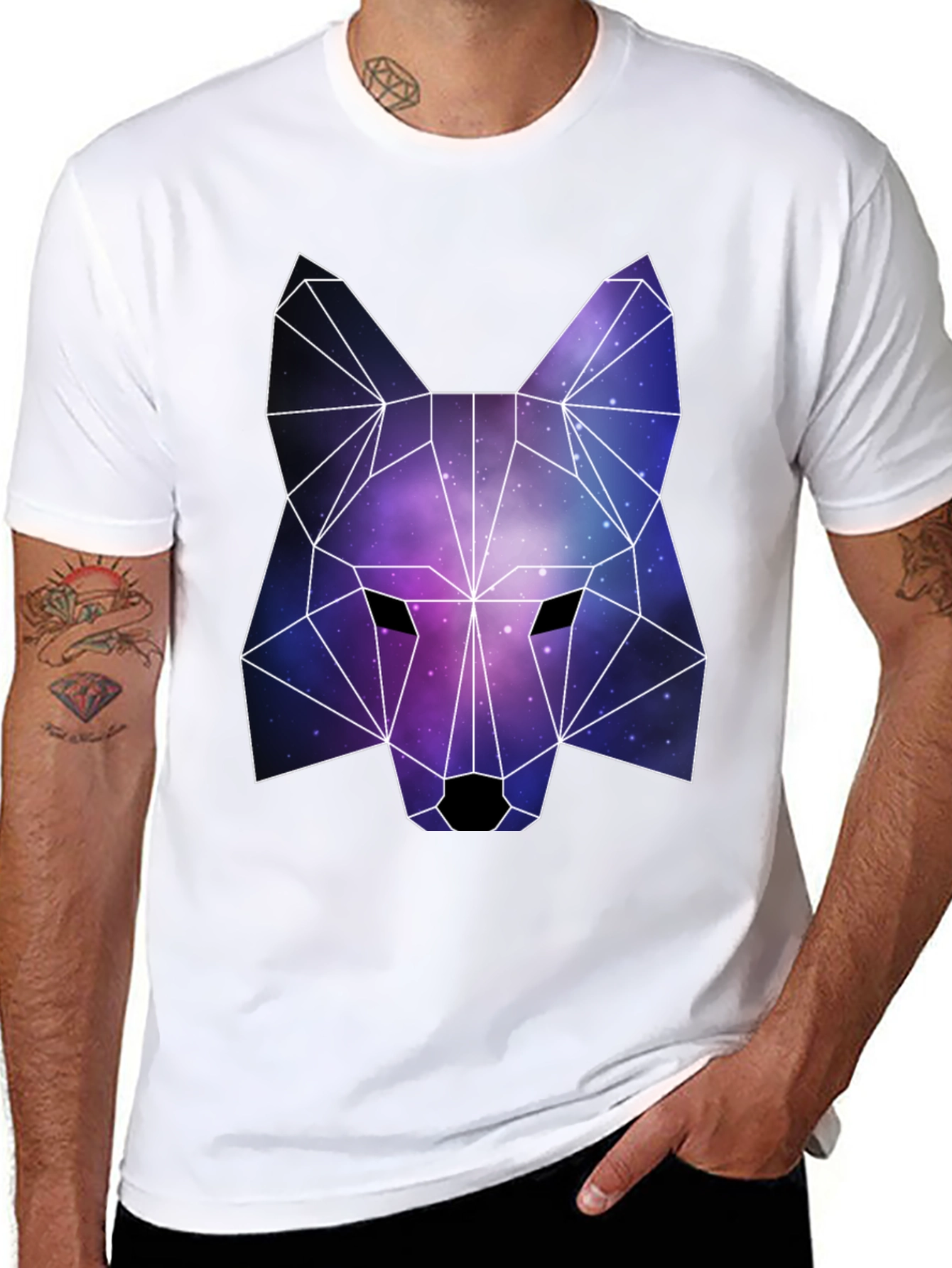 Geometric Galaxy Wolf Graphic Tee - Black Unisex T-Shirt