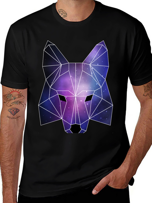 Geometric Galaxy Wolf Graphic Tee - Black Unisex T-Shirt