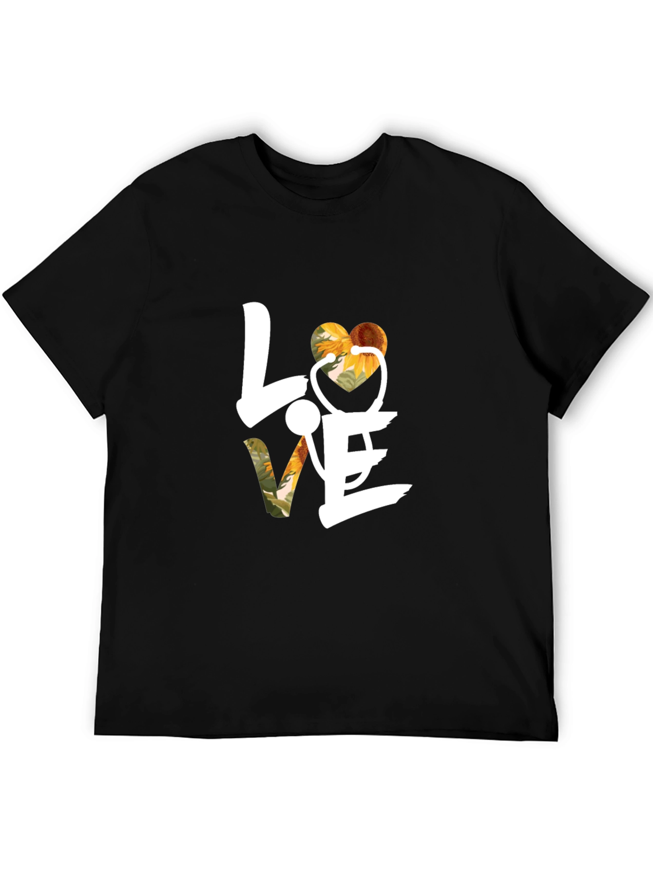 Love Sunflower Stethoscope Graphic T-Shirt