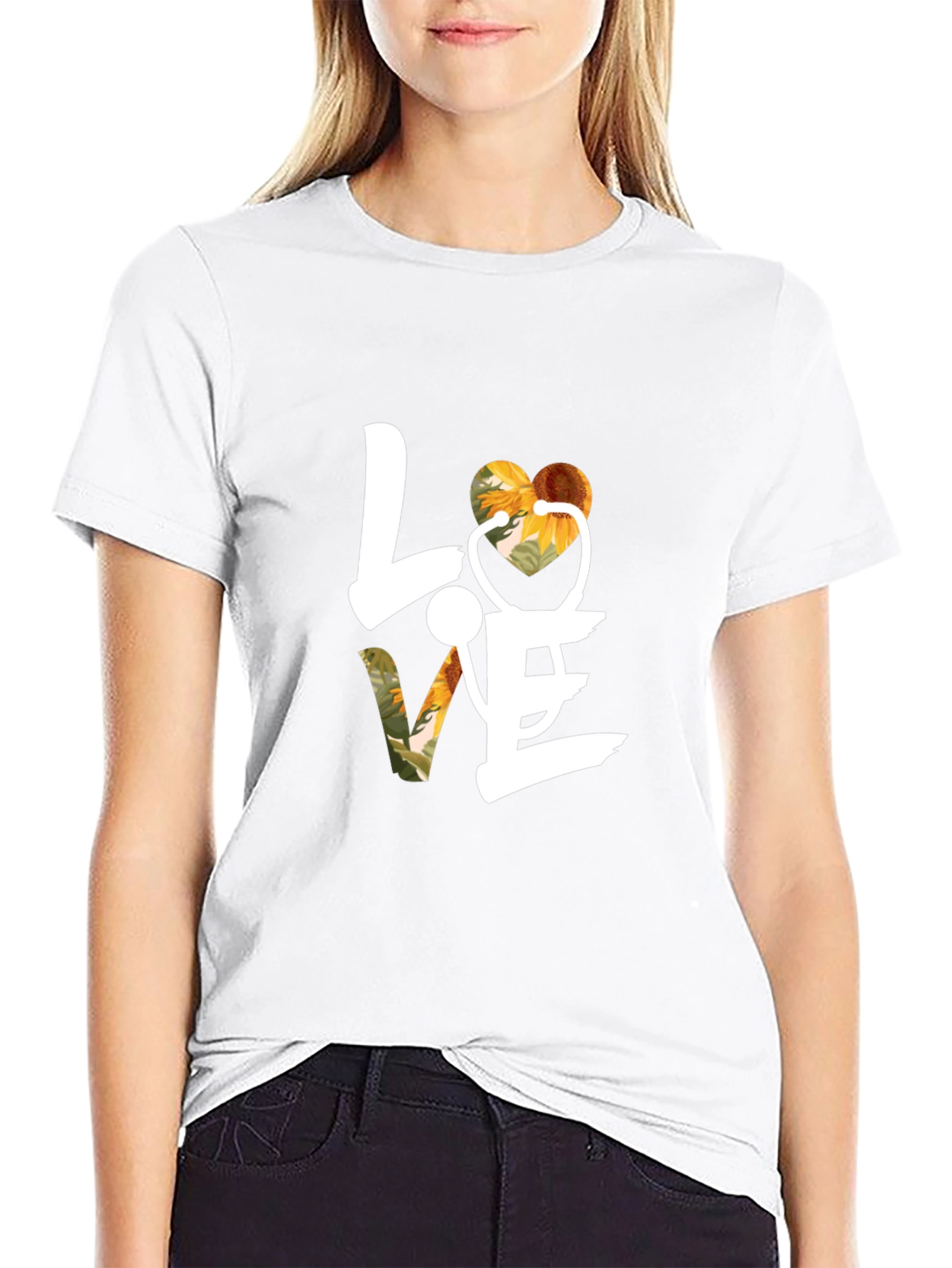 Love Sunflower Stethoscope Graphic T-Shirt