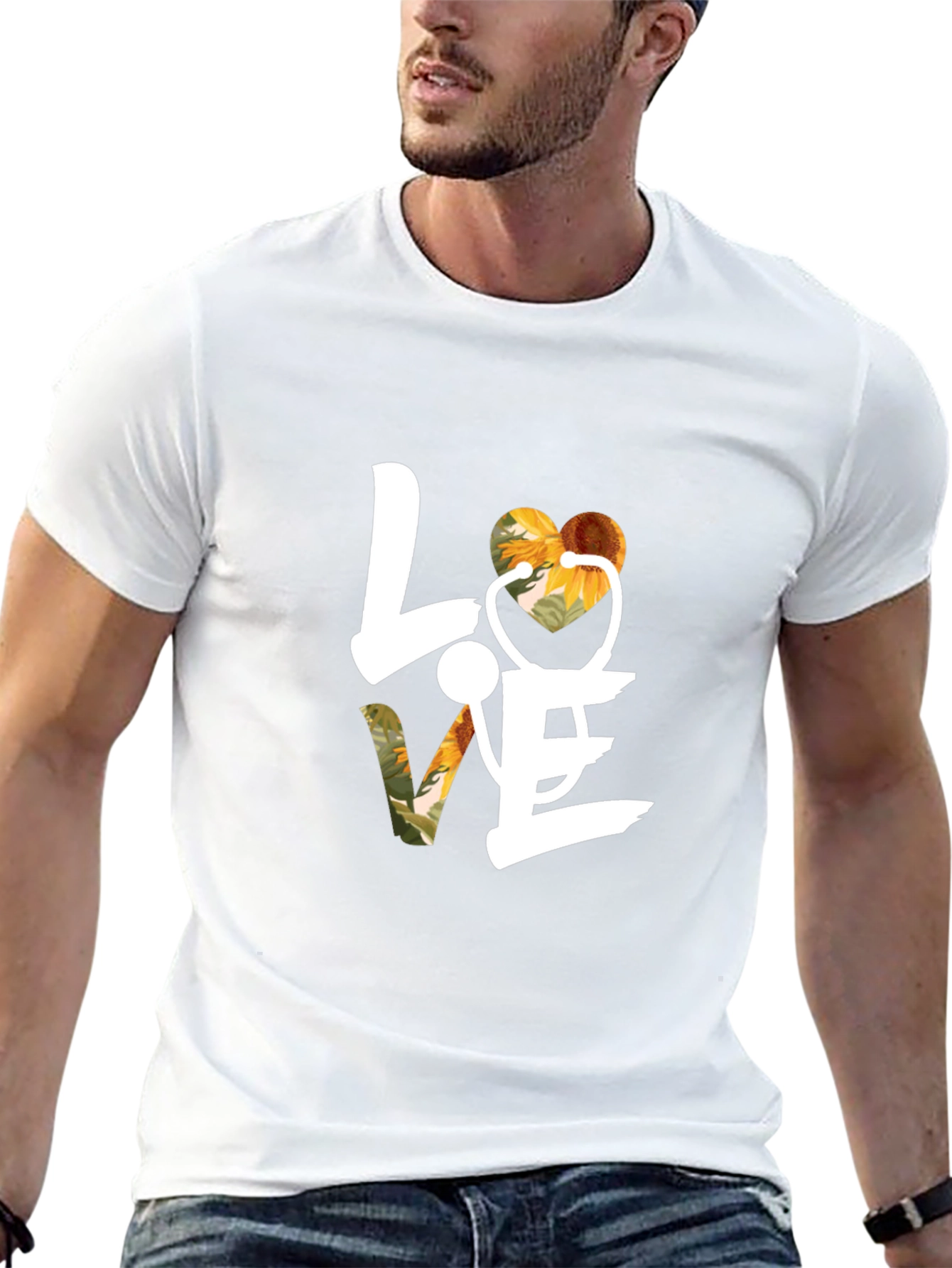 Love Sunflower Stethoscope Graphic T-Shirt
