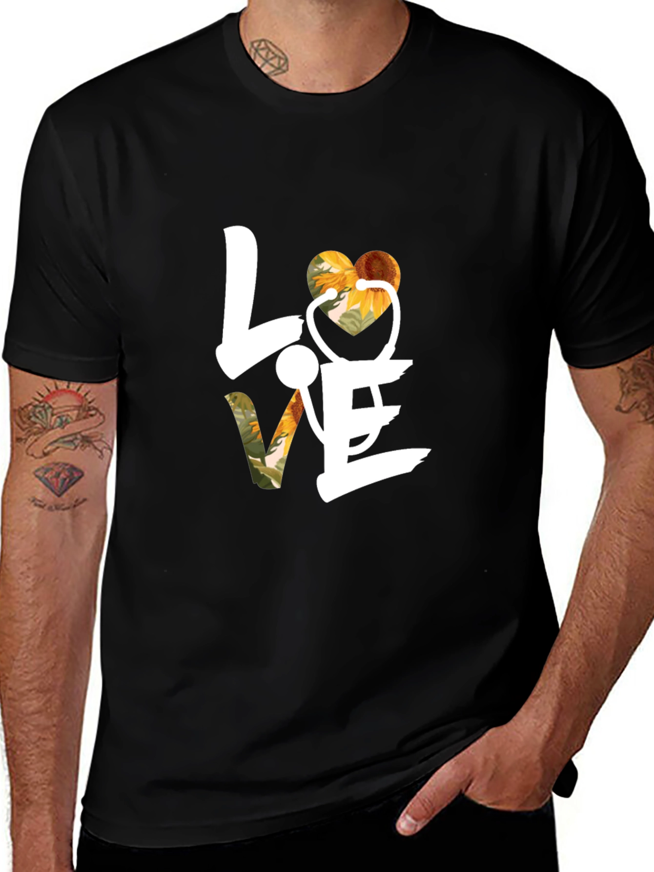 Love Sunflower Stethoscope Graphic T-Shirt
