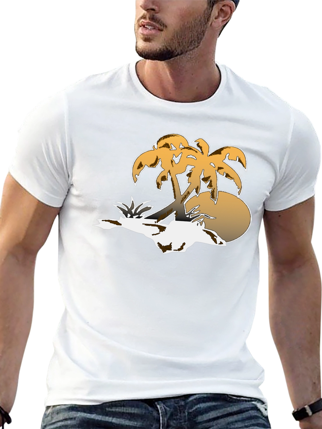 Tropical Palm Tree Sunset Graphic Tee - Black