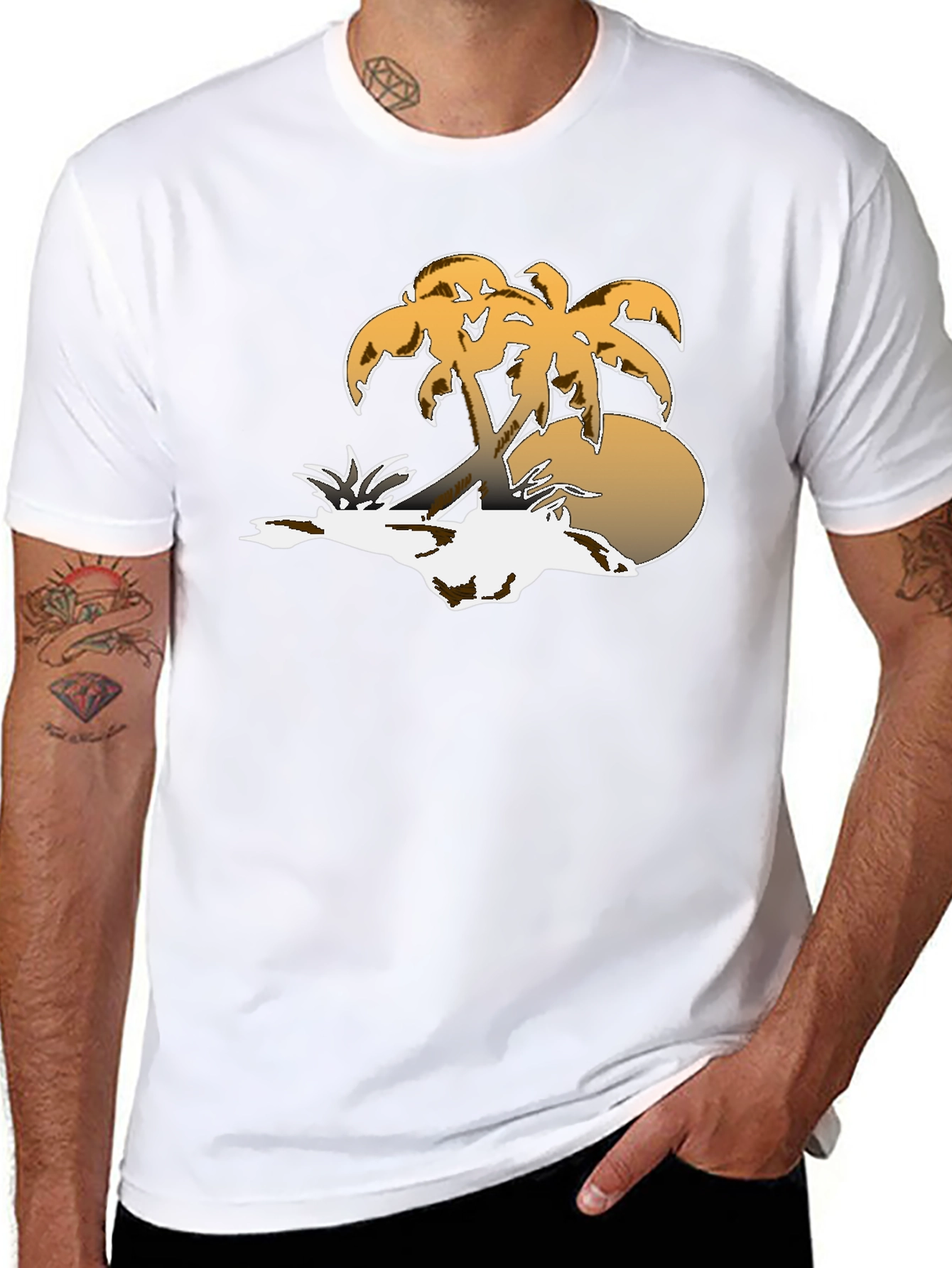 Tropical Palm Tree Sunset Graphic Tee - Black