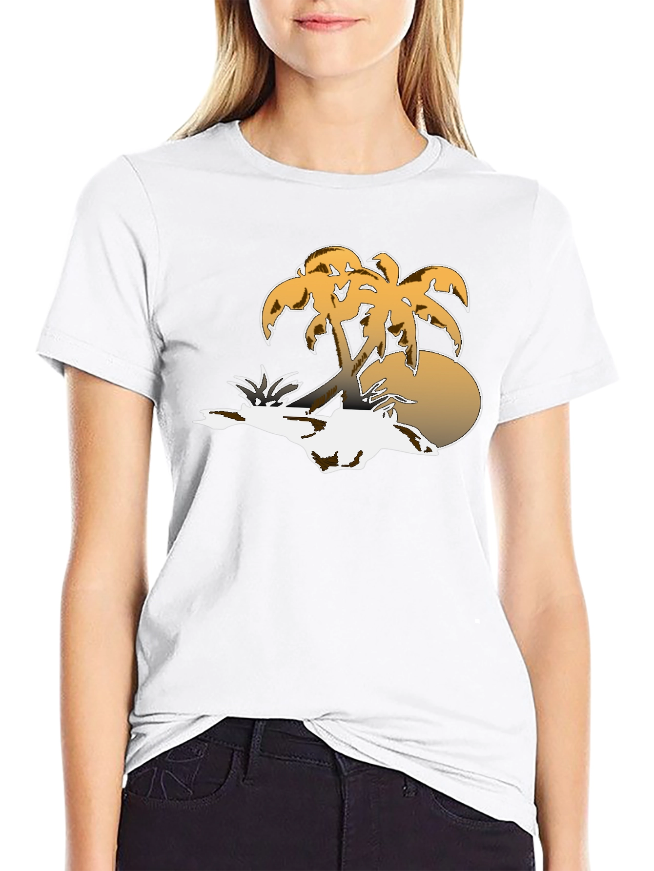 Tropical Palm Tree Sunset Graphic Tee - Black