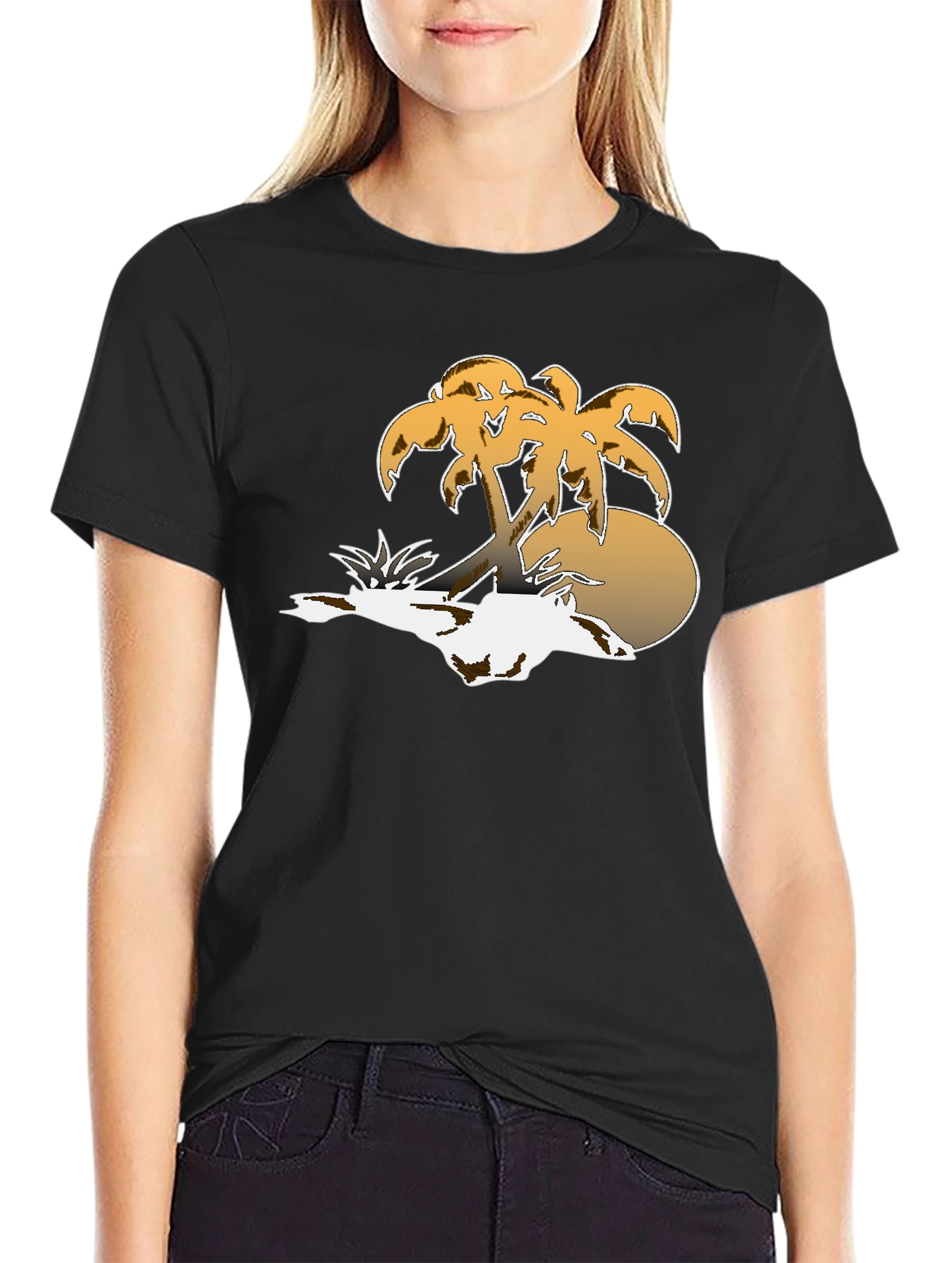 Tropical Palm Tree Sunset Graphic Tee - Black