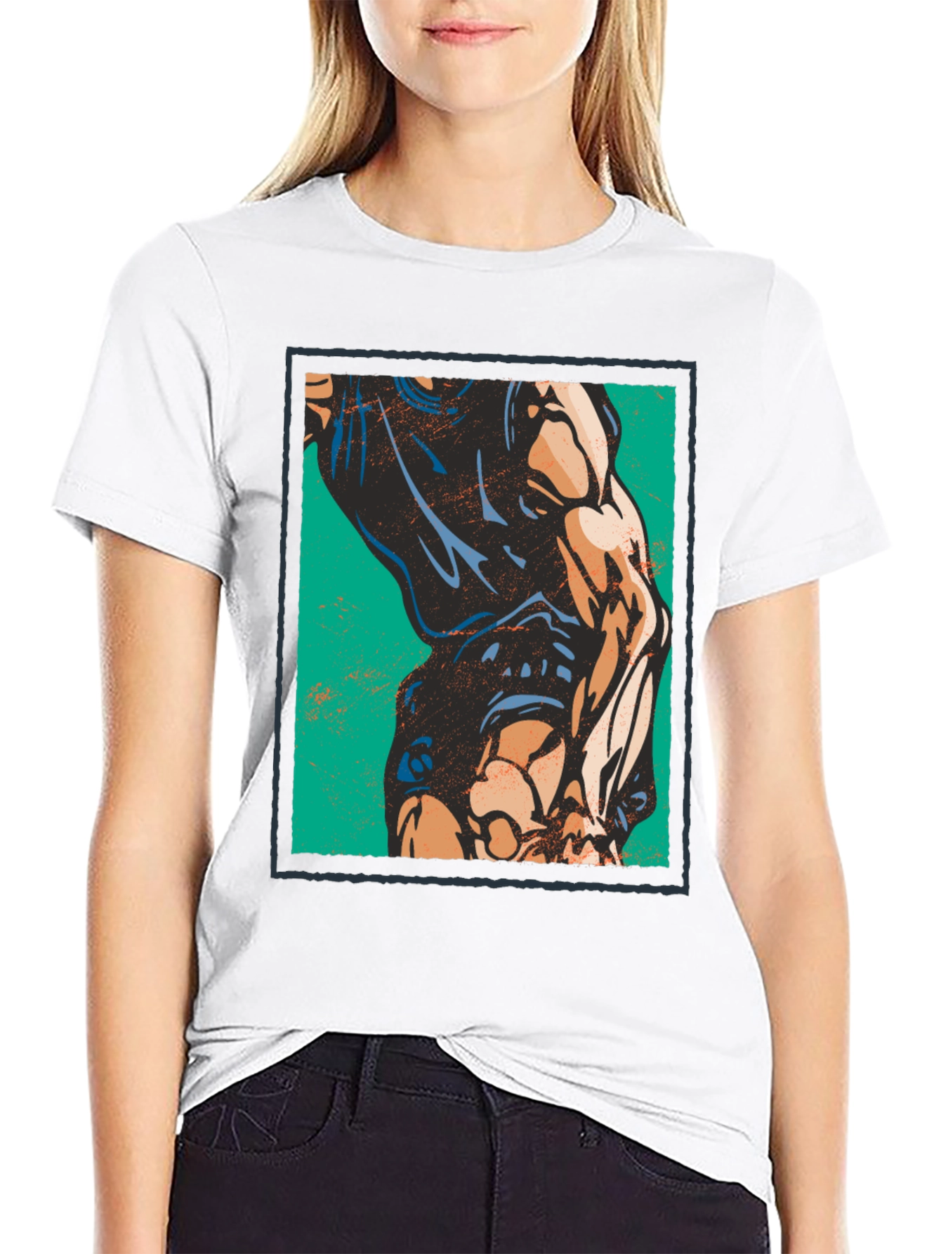 Graphic Muscle Print T-Shirt - Black