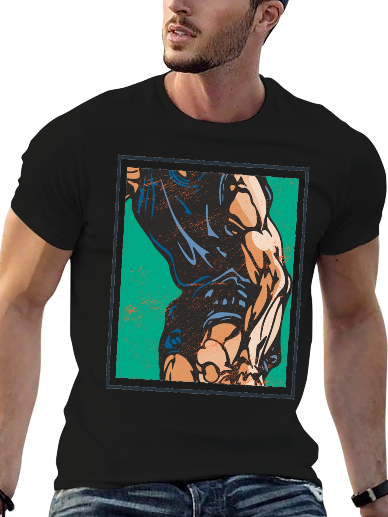 Graphic Muscle Print T-Shirt - Black