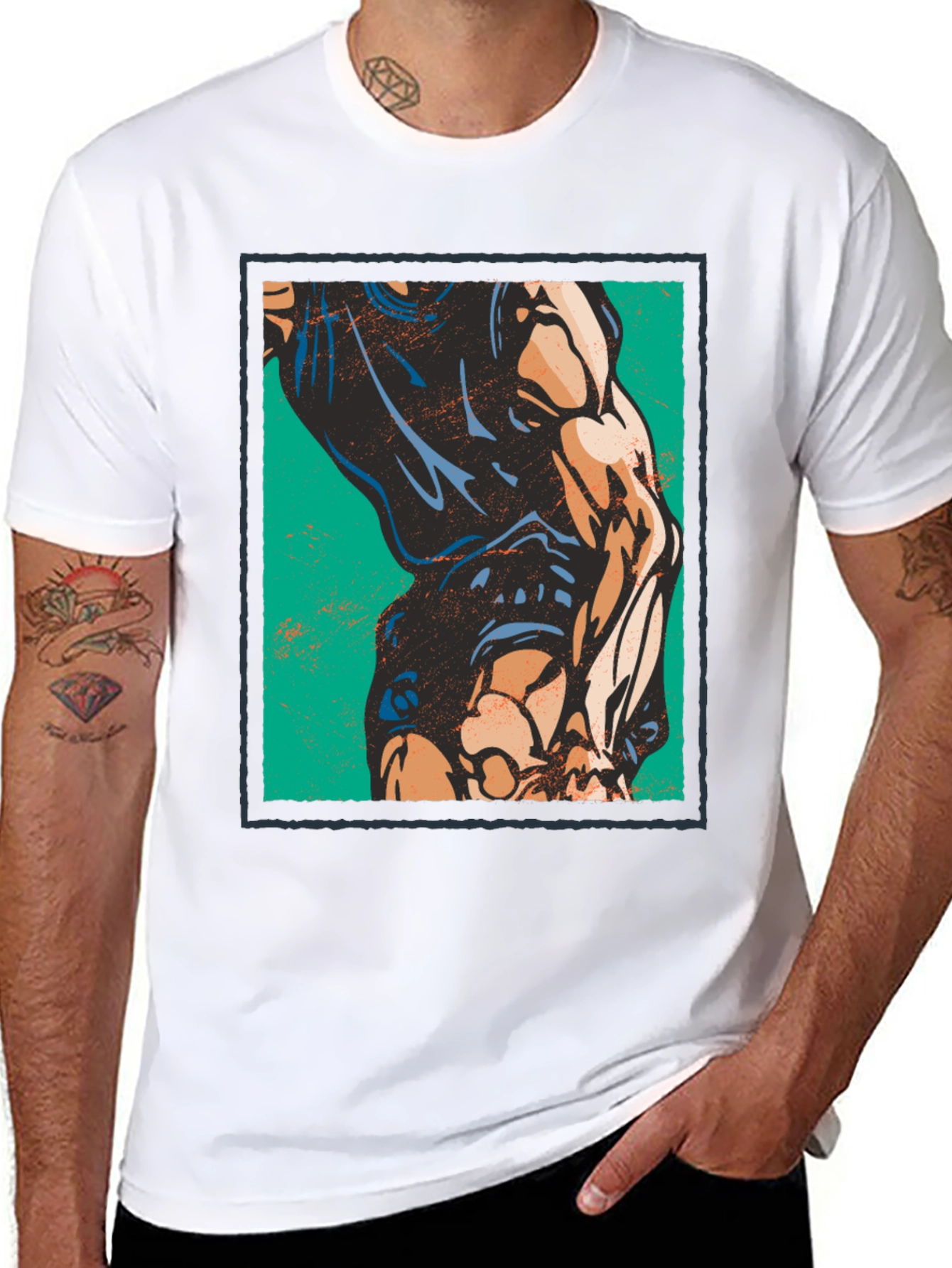 Graphic Muscle Print T-Shirt - Black