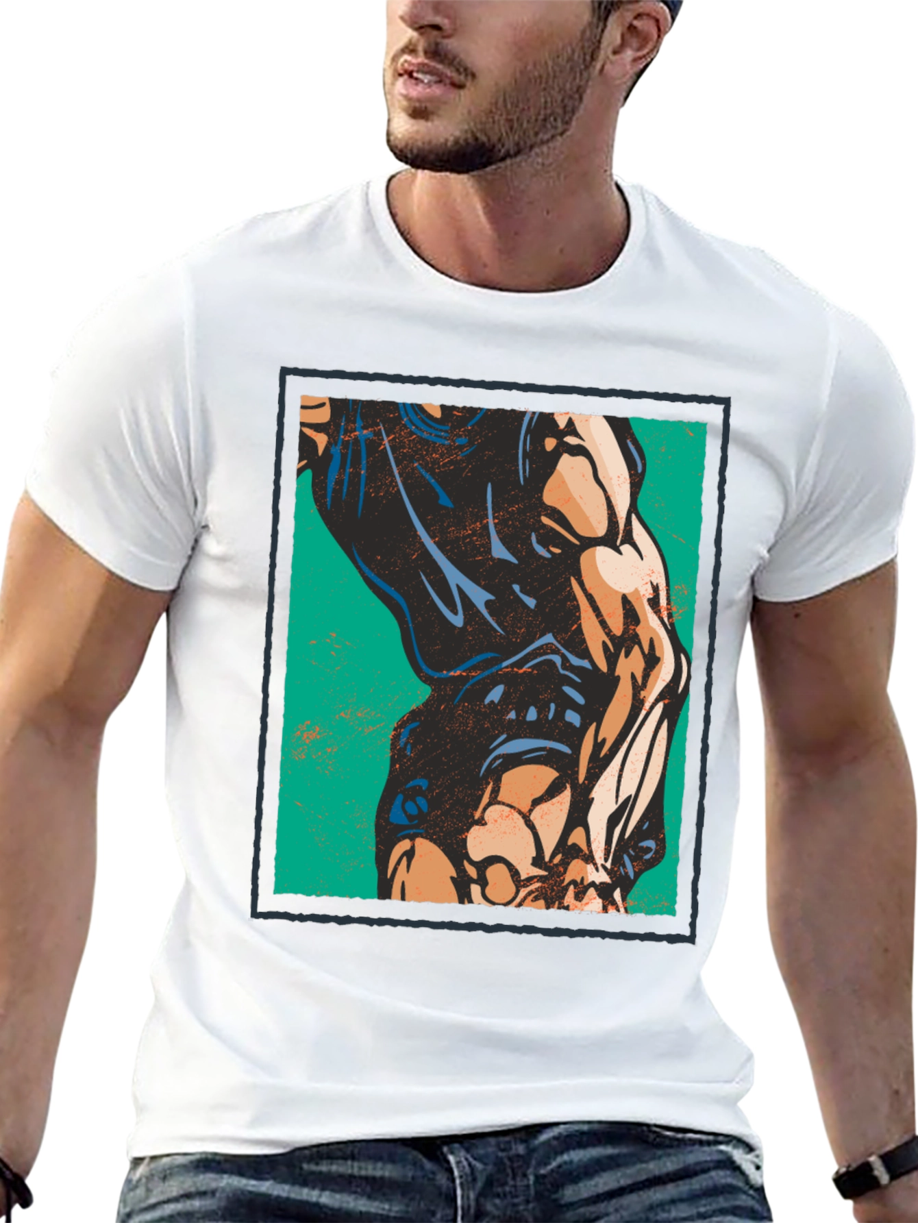 Graphic Muscle Print T-Shirt - Black
