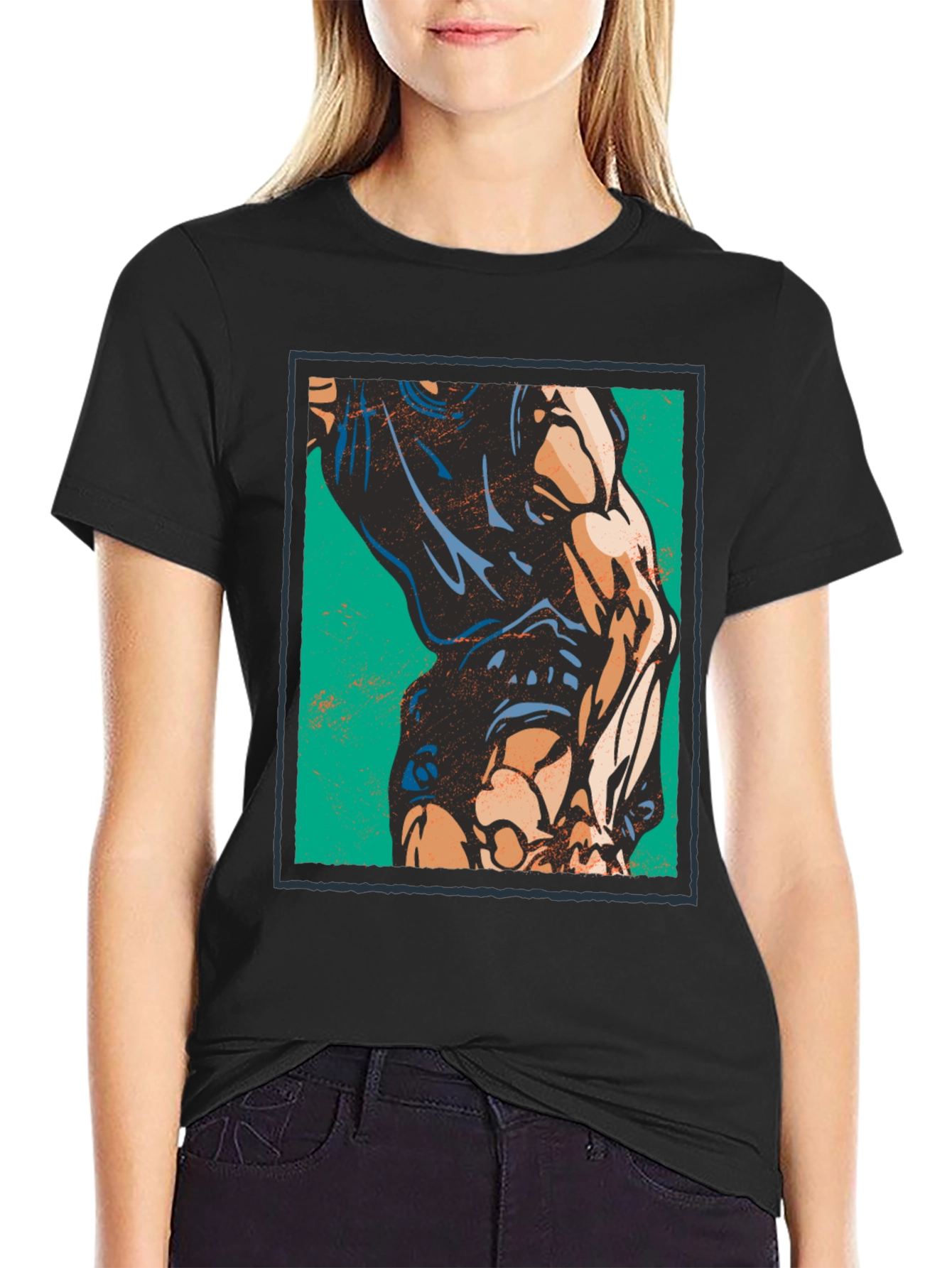 Graphic Muscle Print T-Shirt - Black
