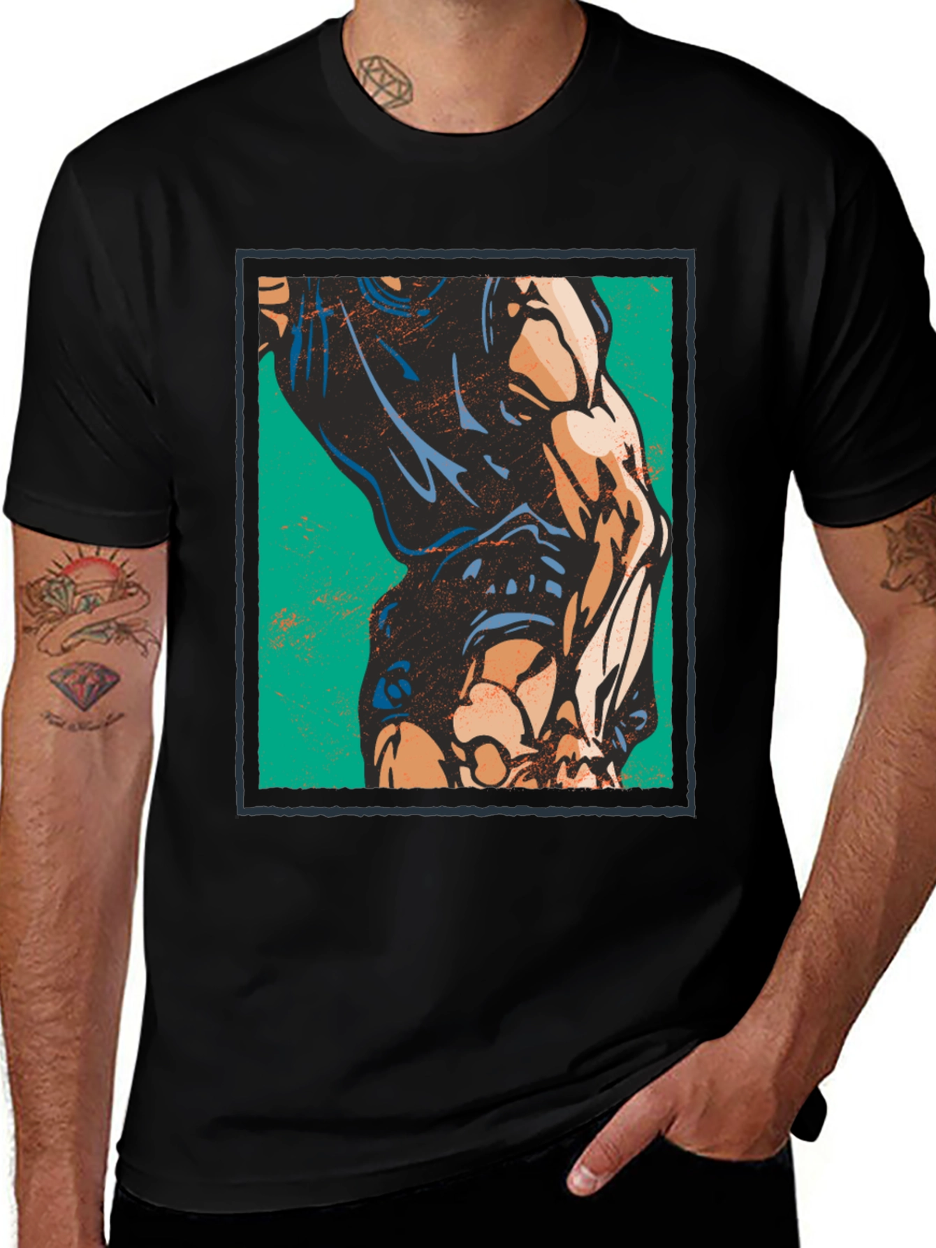 Graphic Muscle Print T-Shirt - Black