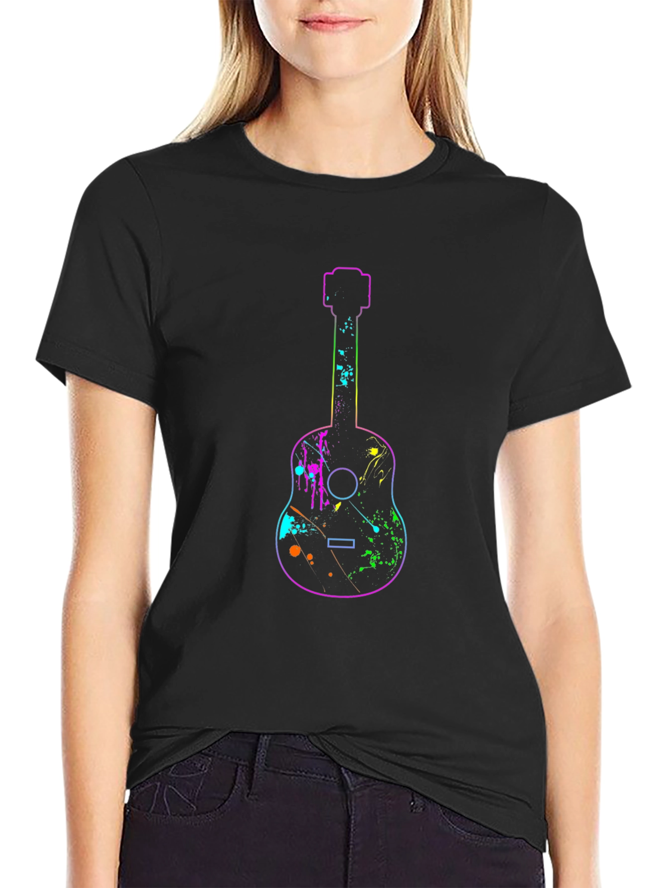 Neon Guitar Graphic Tee - Mens Black T-Shirt