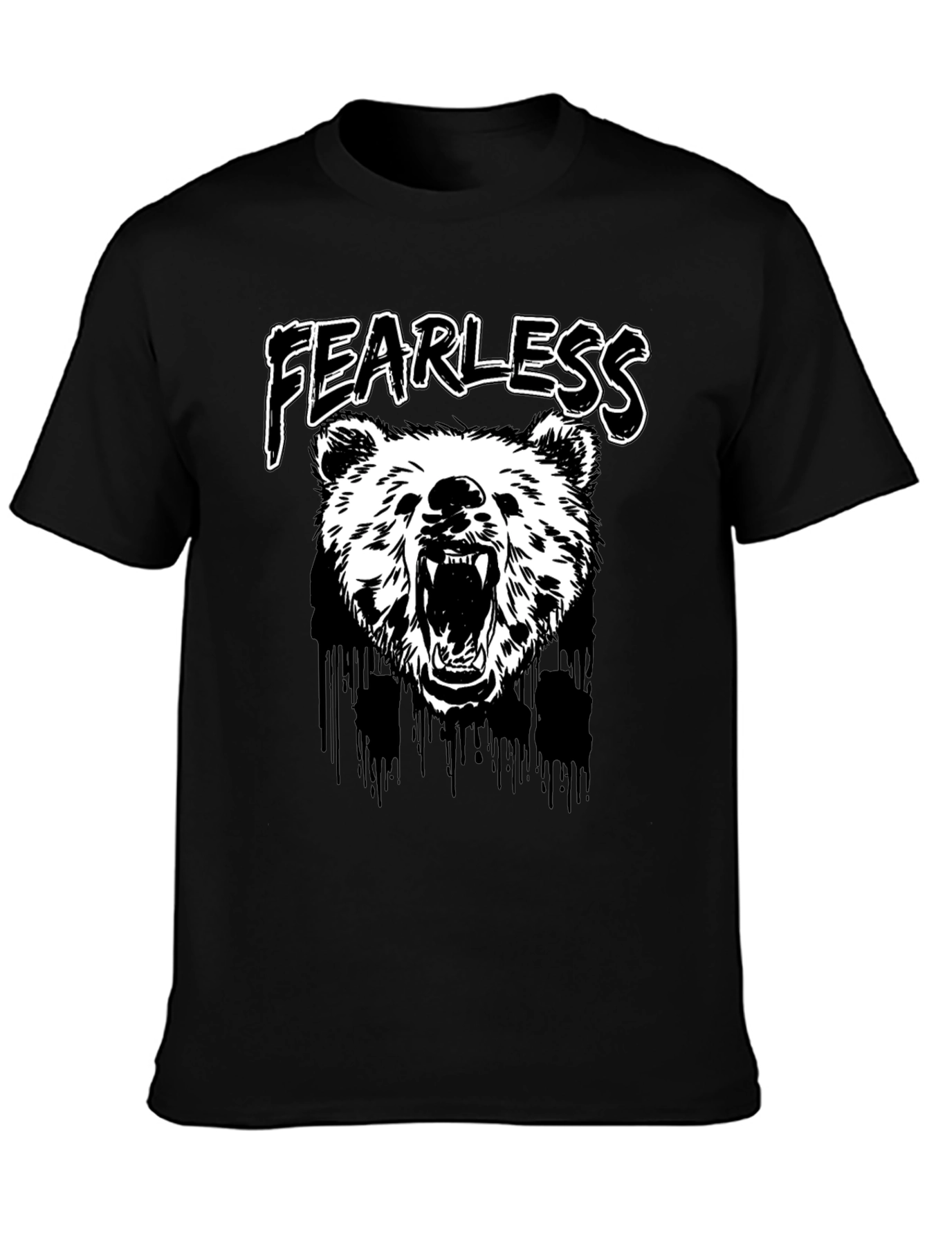 Fearless Bear Graphic Tee - Black Cotton T-Shirt