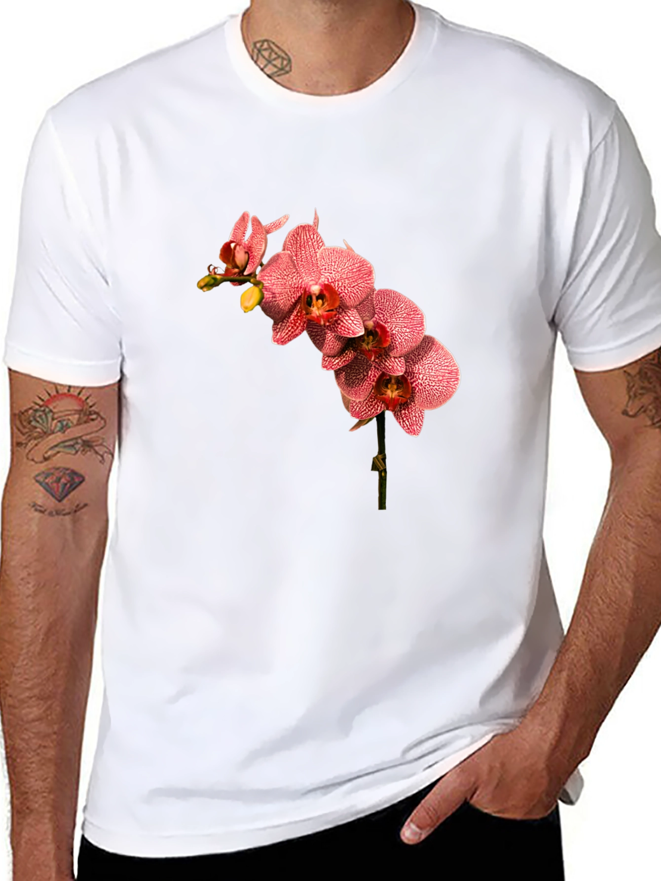 Floral Orchid Print Black T-Shirt