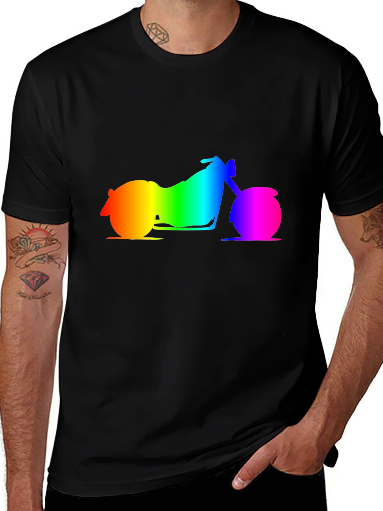 Rainbow Motorcycle Graphic Tee - Black