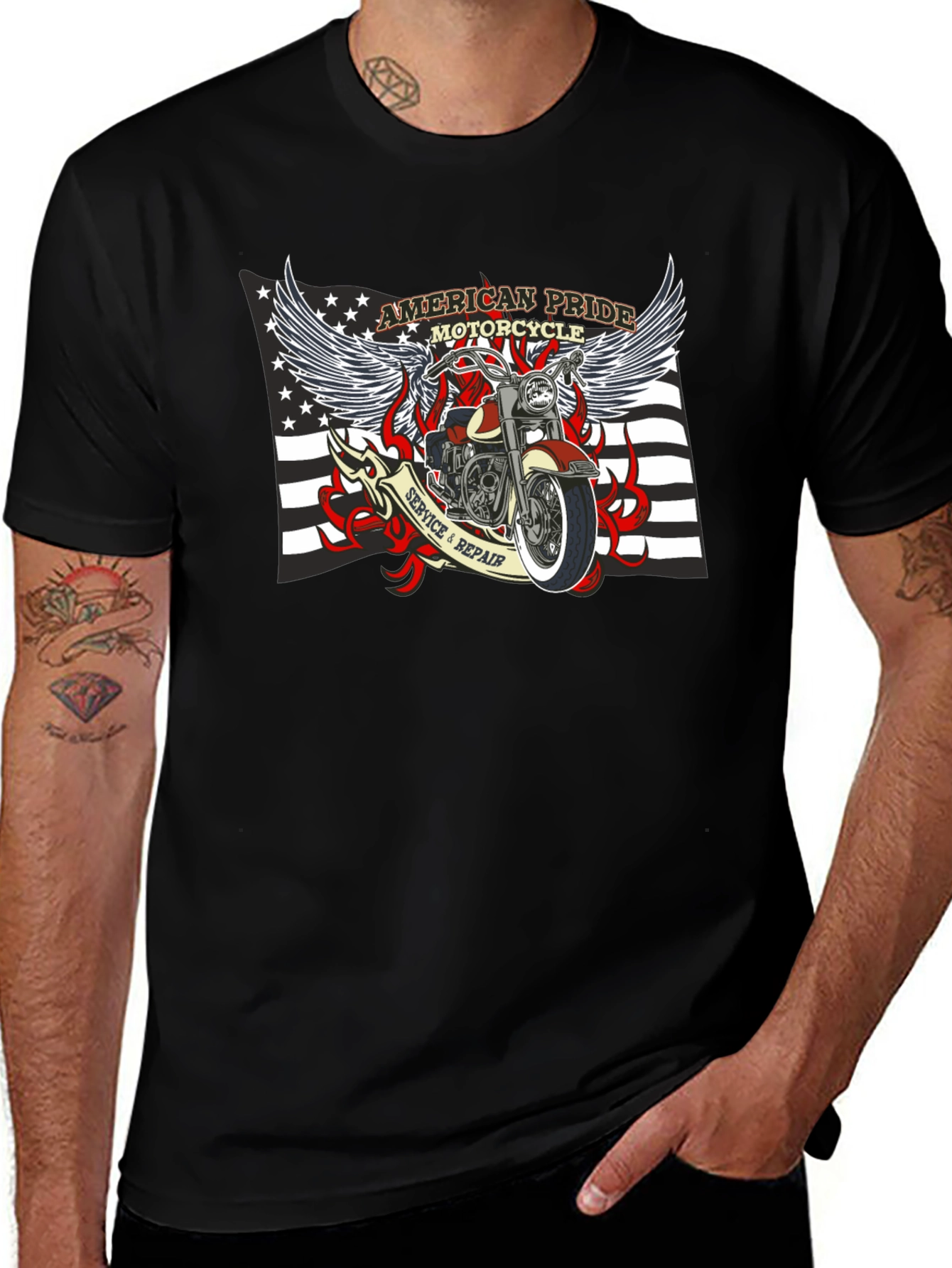 American Pride Motorcycle Graphic T-Shirt