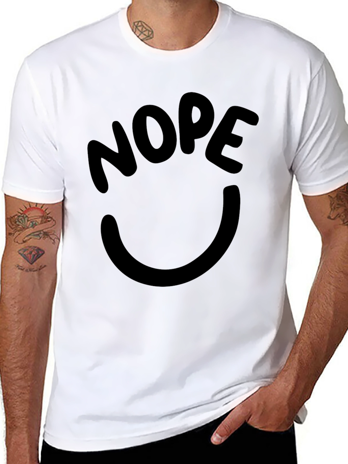 Nope Smiley Face Graphic Tee - Black Casual T-Shirt