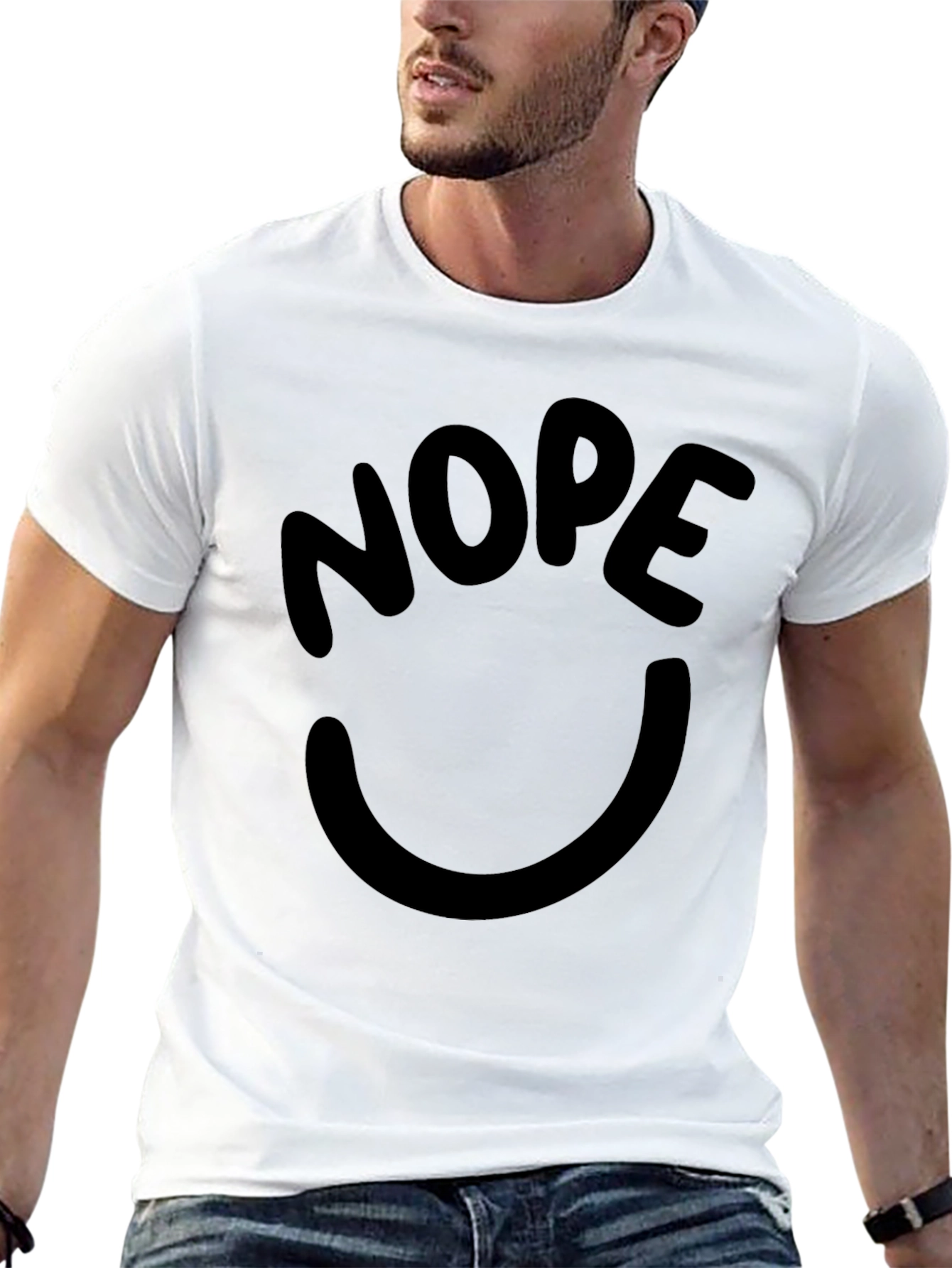 Nope Smiley Face Graphic Tee - Black Casual T-Shirt