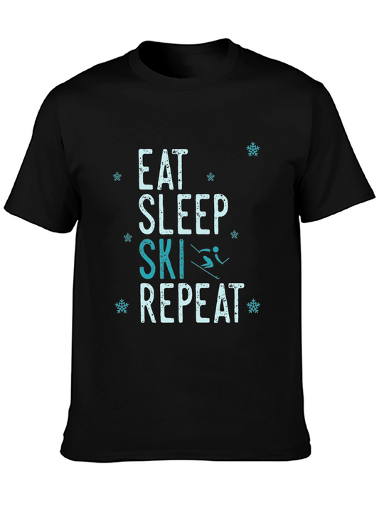 Eat Sleep Ski Repeat Black T-Shirt