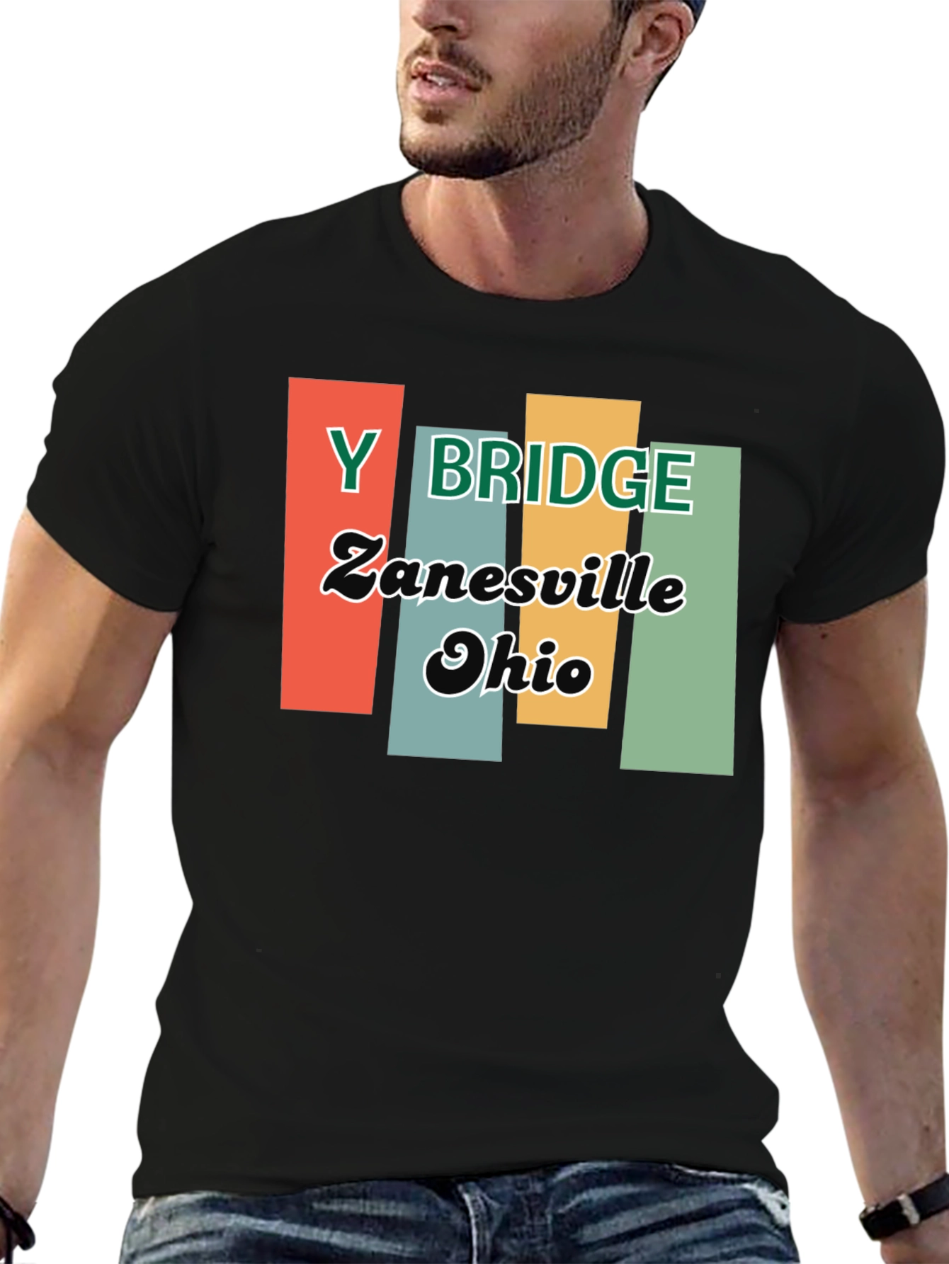 Y Bridge Zanesville Ohio Retro Black T-Shirt