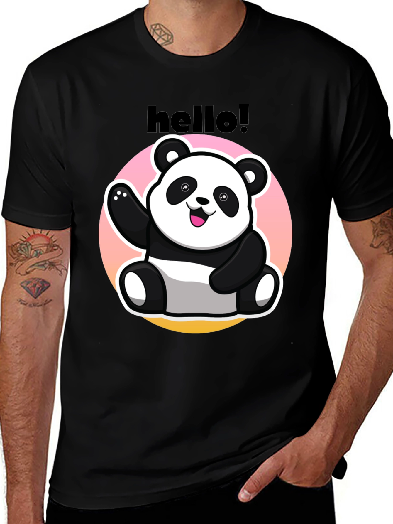 Hello Panda Graphic Tee - Casual Black T-Shirt