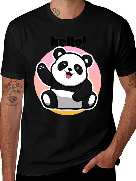 Hello Panda Graphic Tee - Casual Black T-Shirt