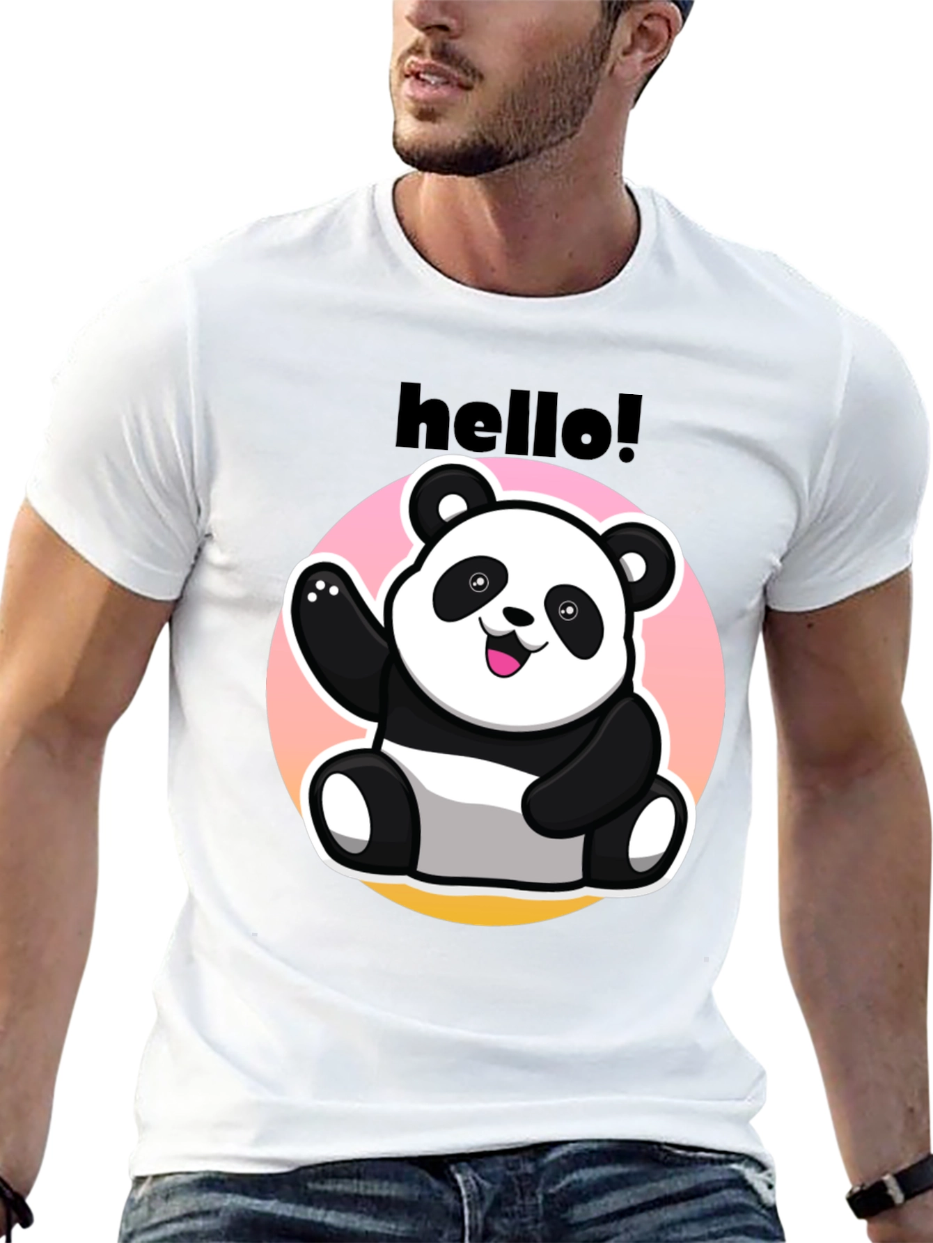 Hello Panda Graphic Tee - Casual Black T-Shirt