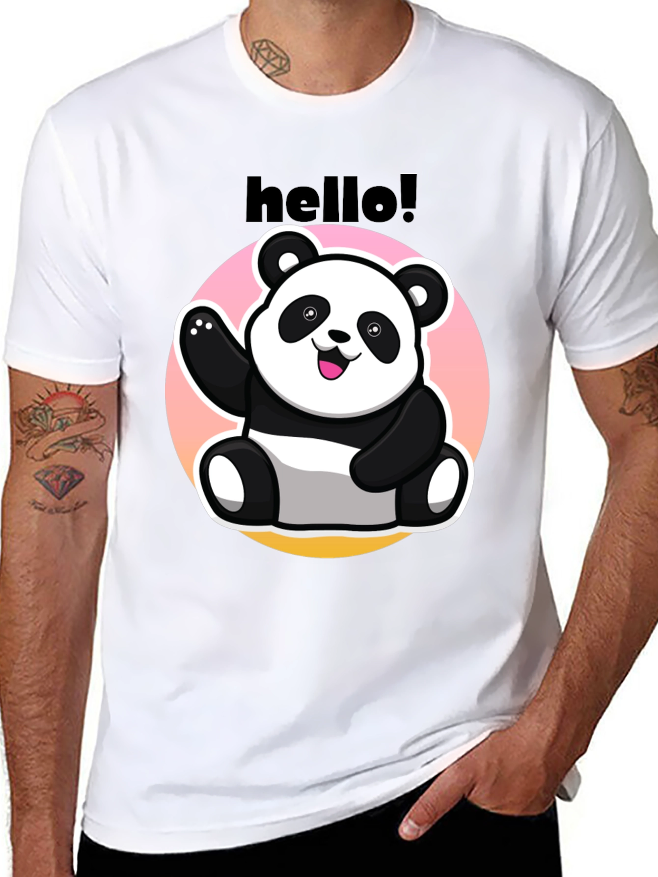 Hello Panda Graphic Tee - Casual Black T-Shirt