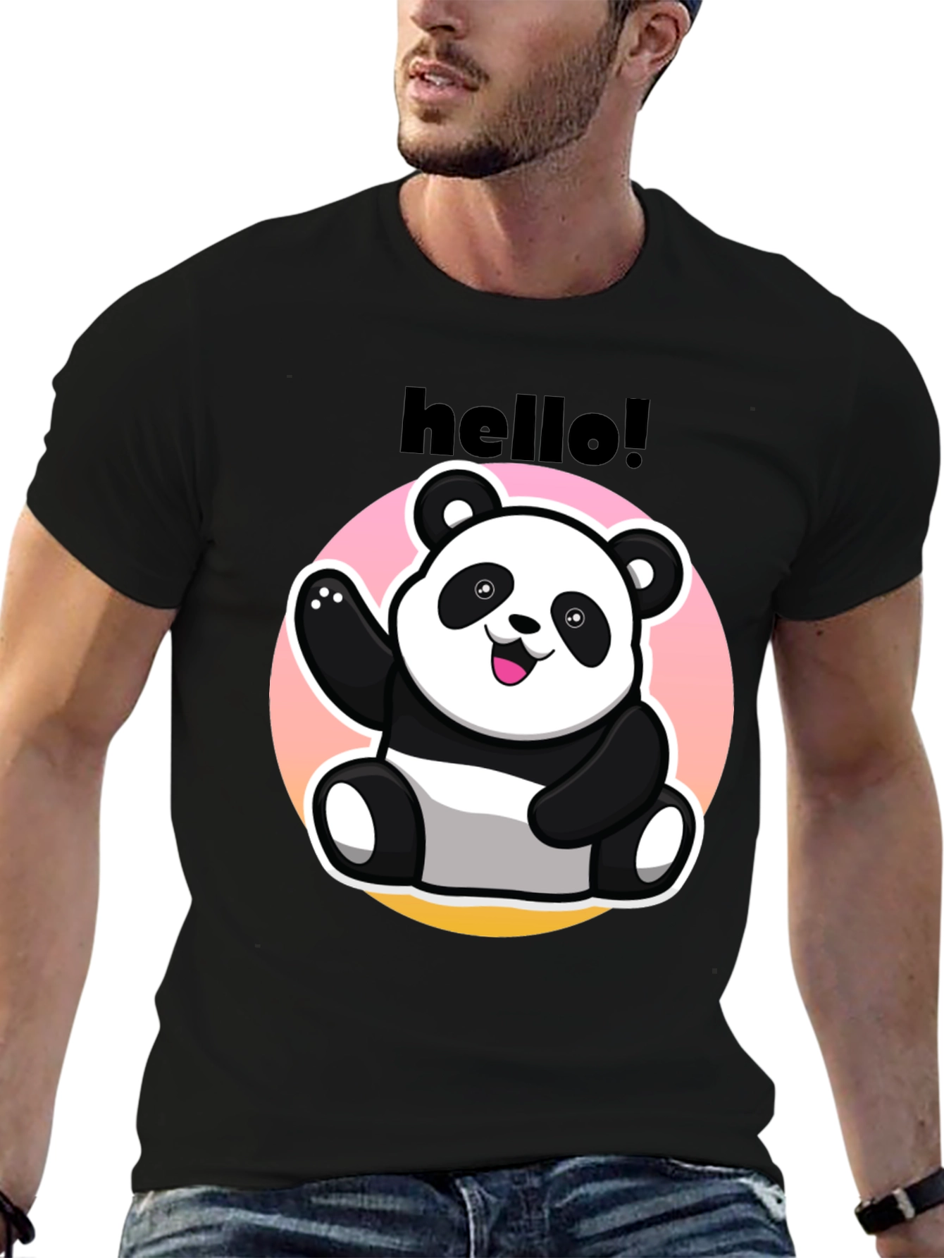 Hello Panda Graphic Tee - Casual Black T-Shirt