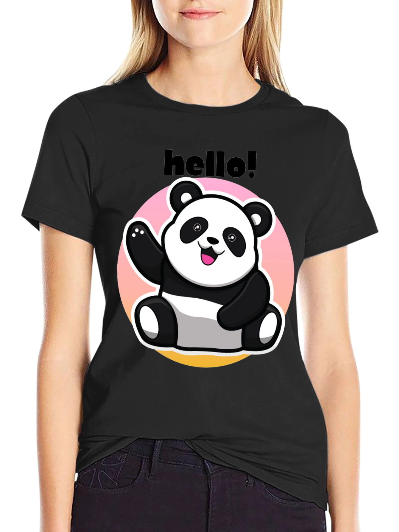 Hello Panda Graphic Tee - Casual Black T-Shirt