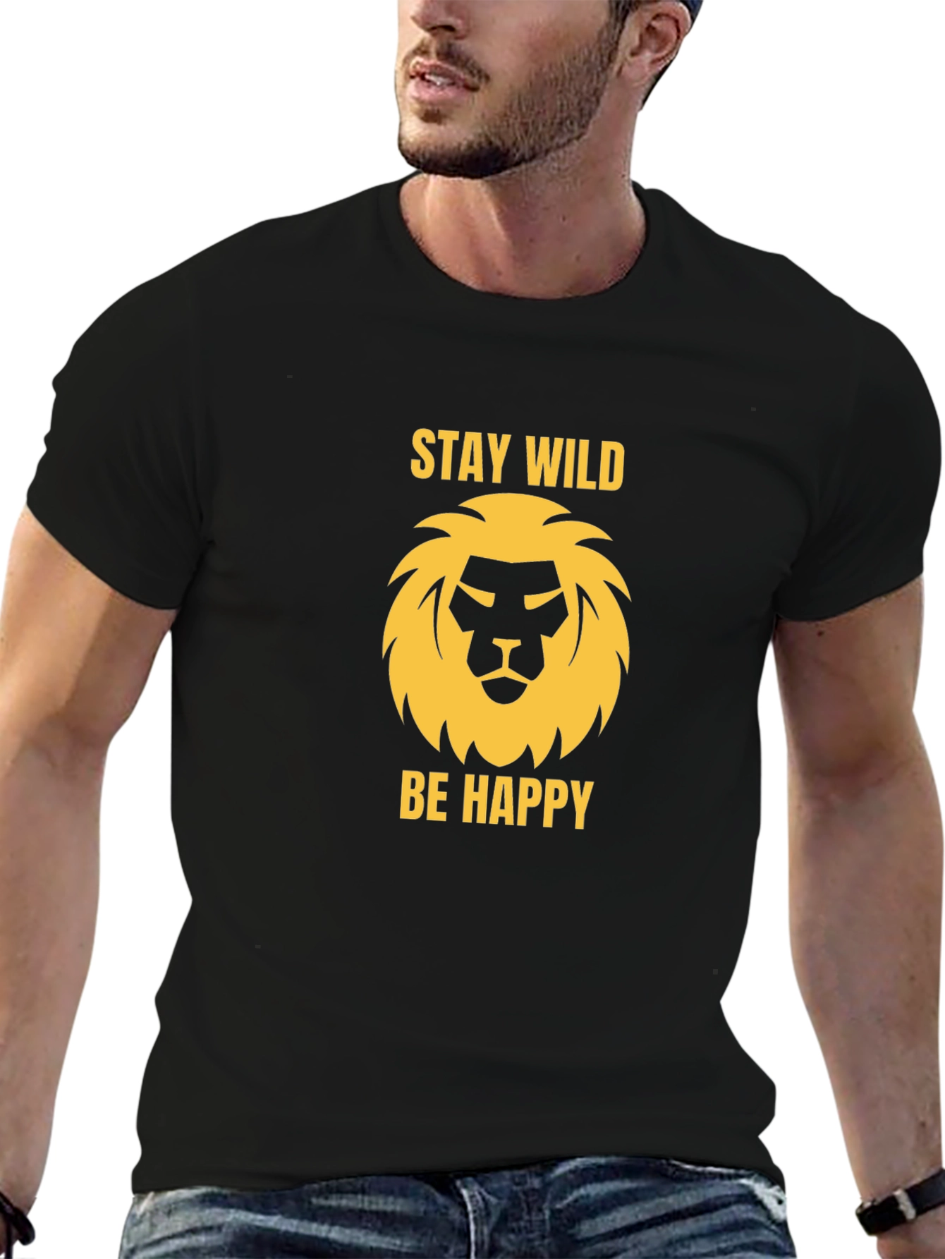 Stay Wild Lion Graphic Tee - Black
