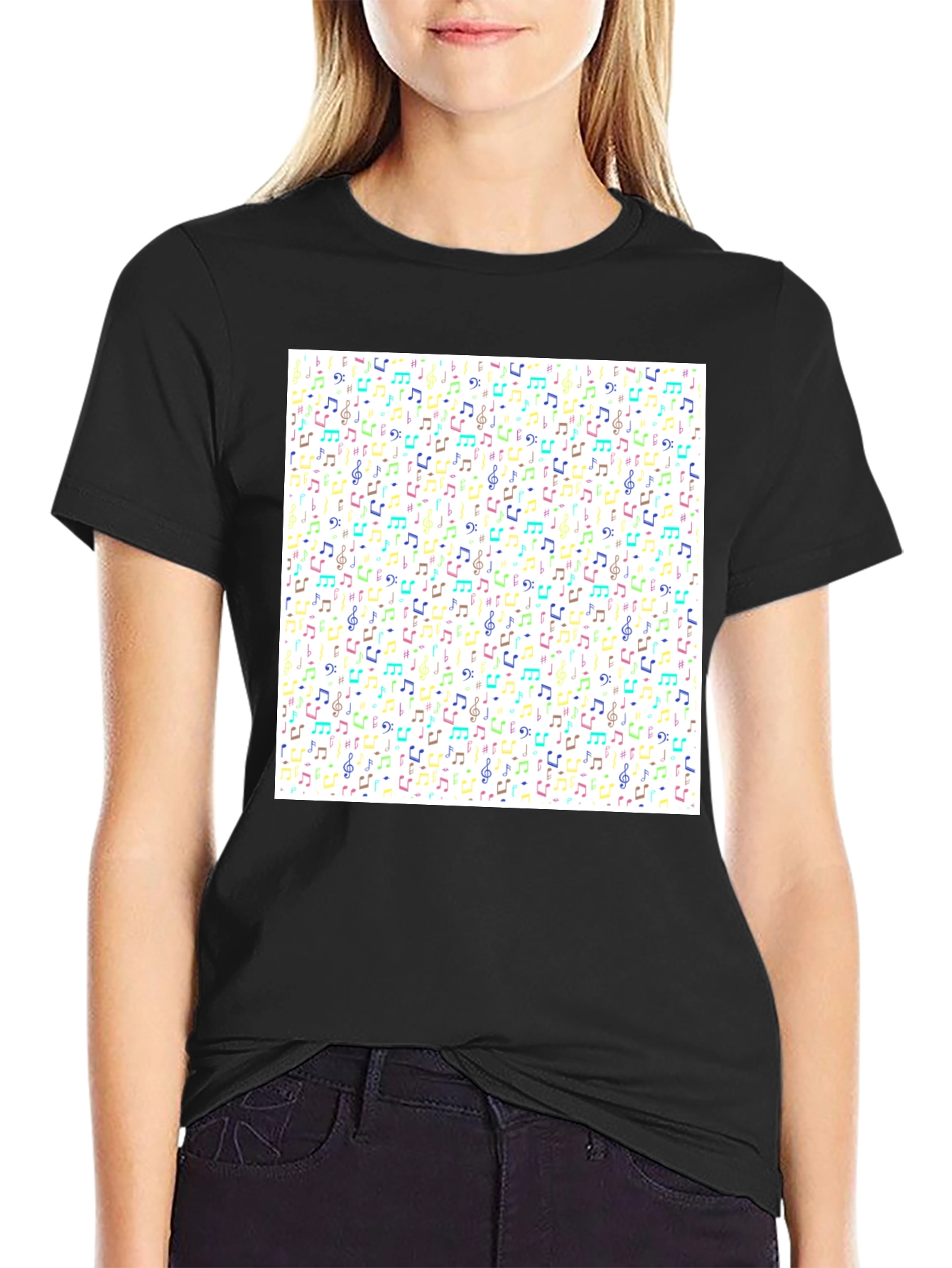 Musical Note Pattern T-Shirt - Trendy Graphic Tee