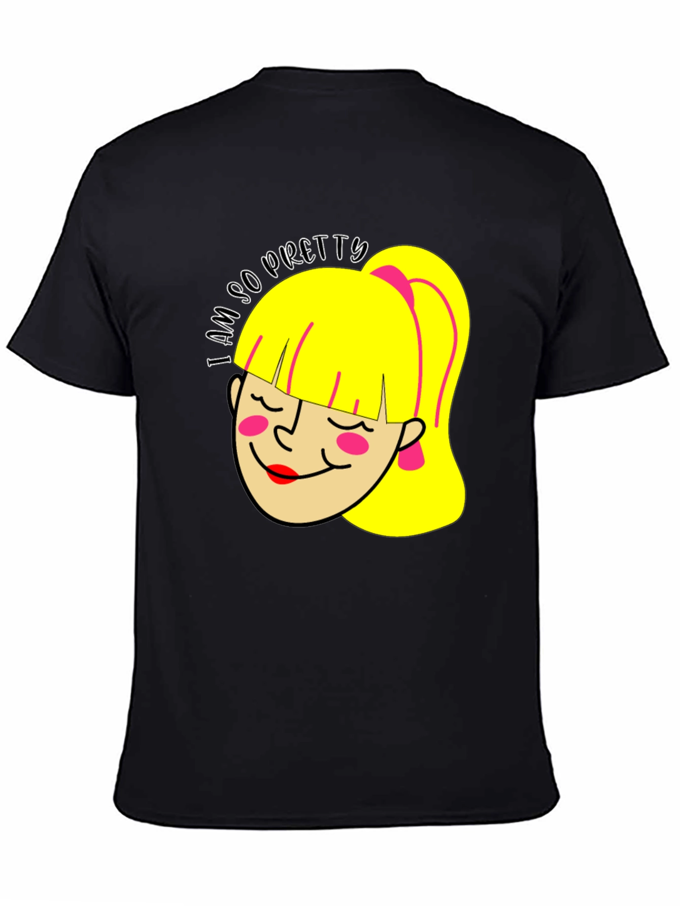 I Am So Pretty Cartoon Girl Graphic Black Tee