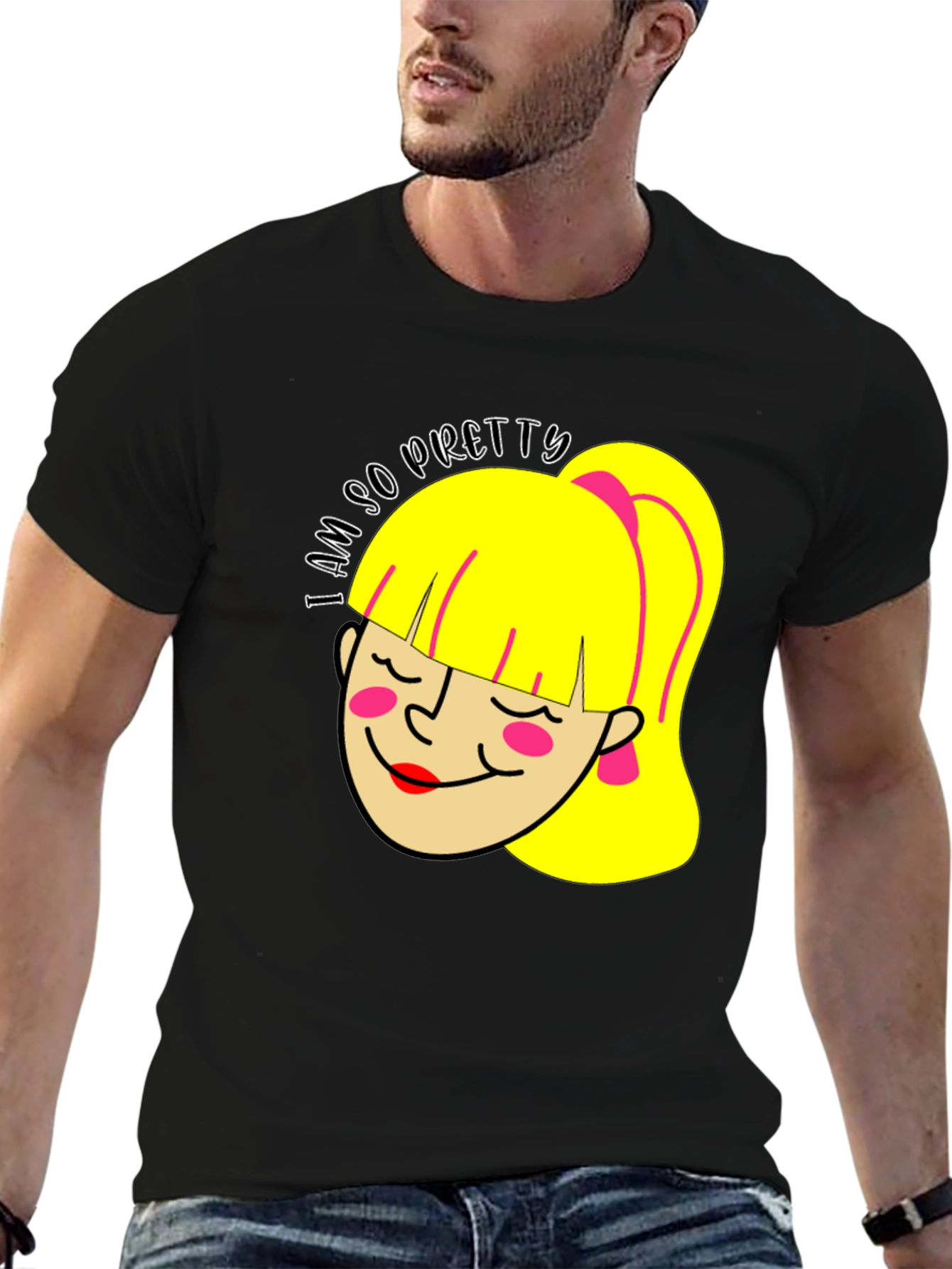 I Am So Pretty Cartoon Girl Graphic Black Tee