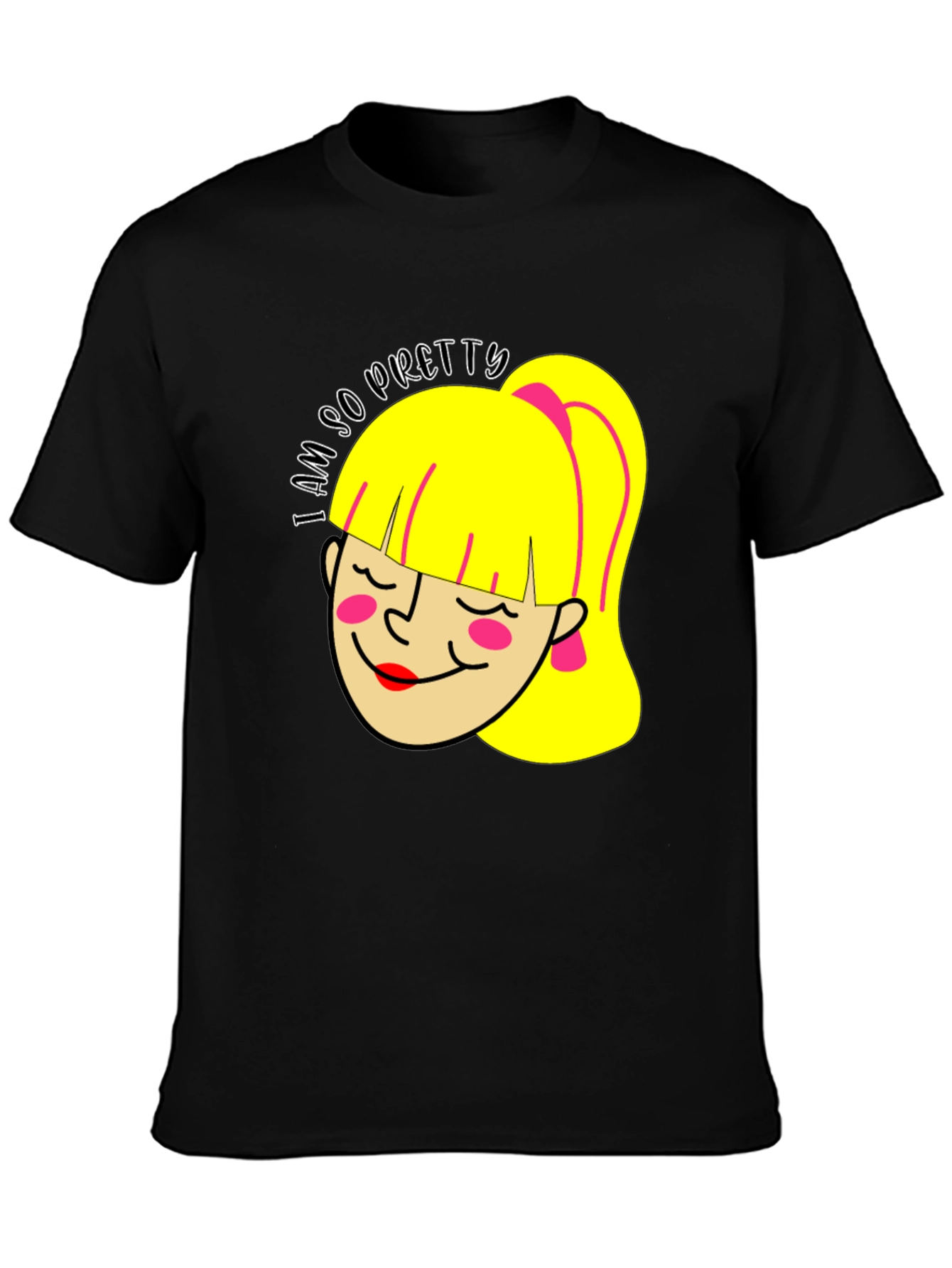 I Am So Pretty Cartoon Girl Graphic Black Tee