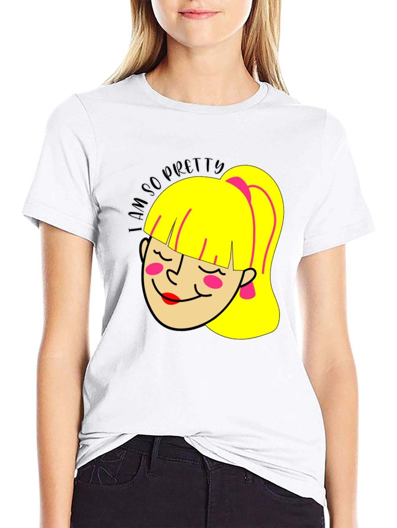 I Am So Pretty Cartoon Girl Graphic Black Tee