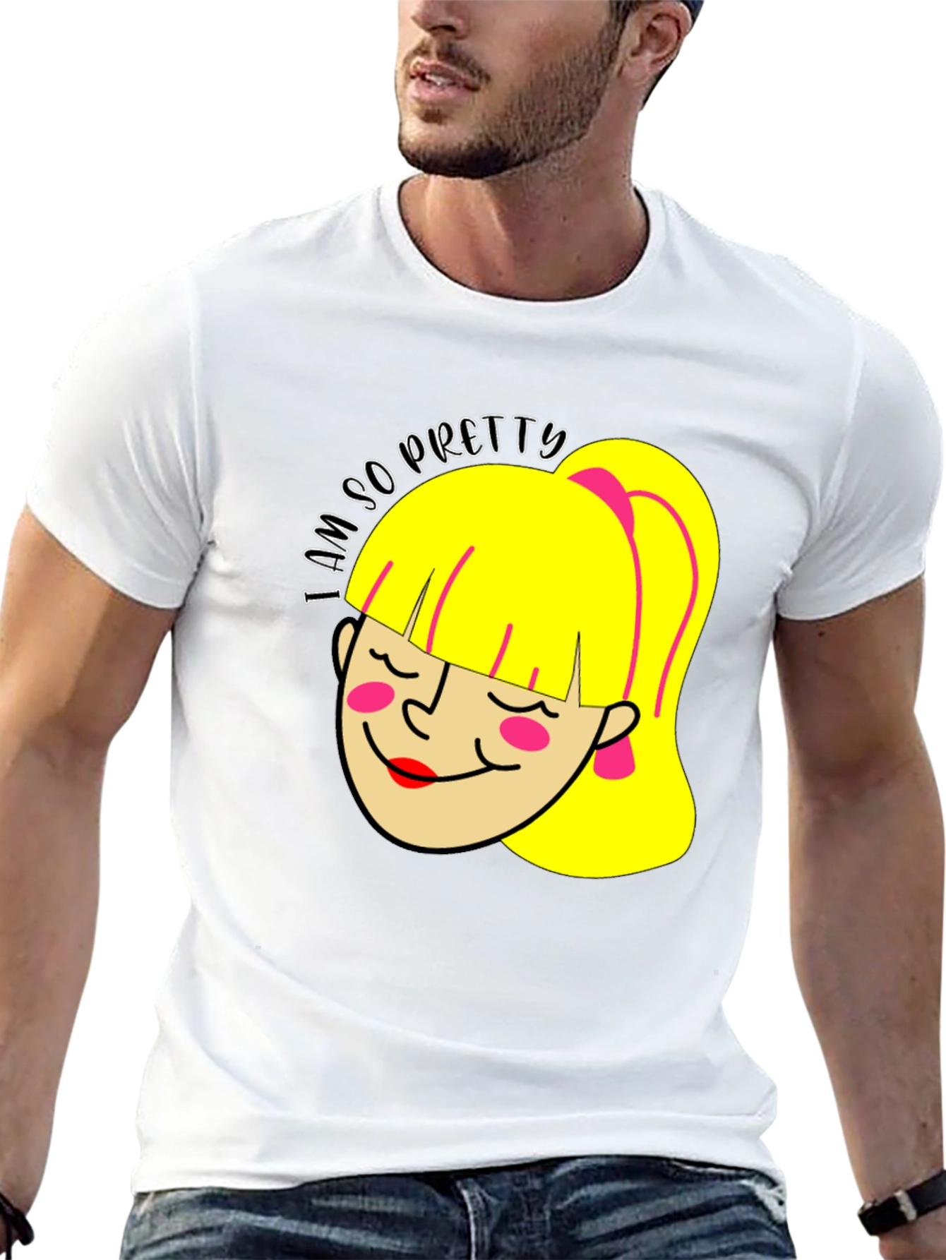 I Am So Pretty Cartoon Girl Graphic Black Tee