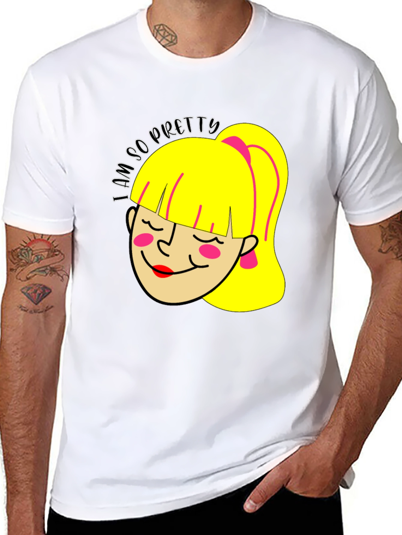 I Am So Pretty Cartoon Girl Graphic Black Tee