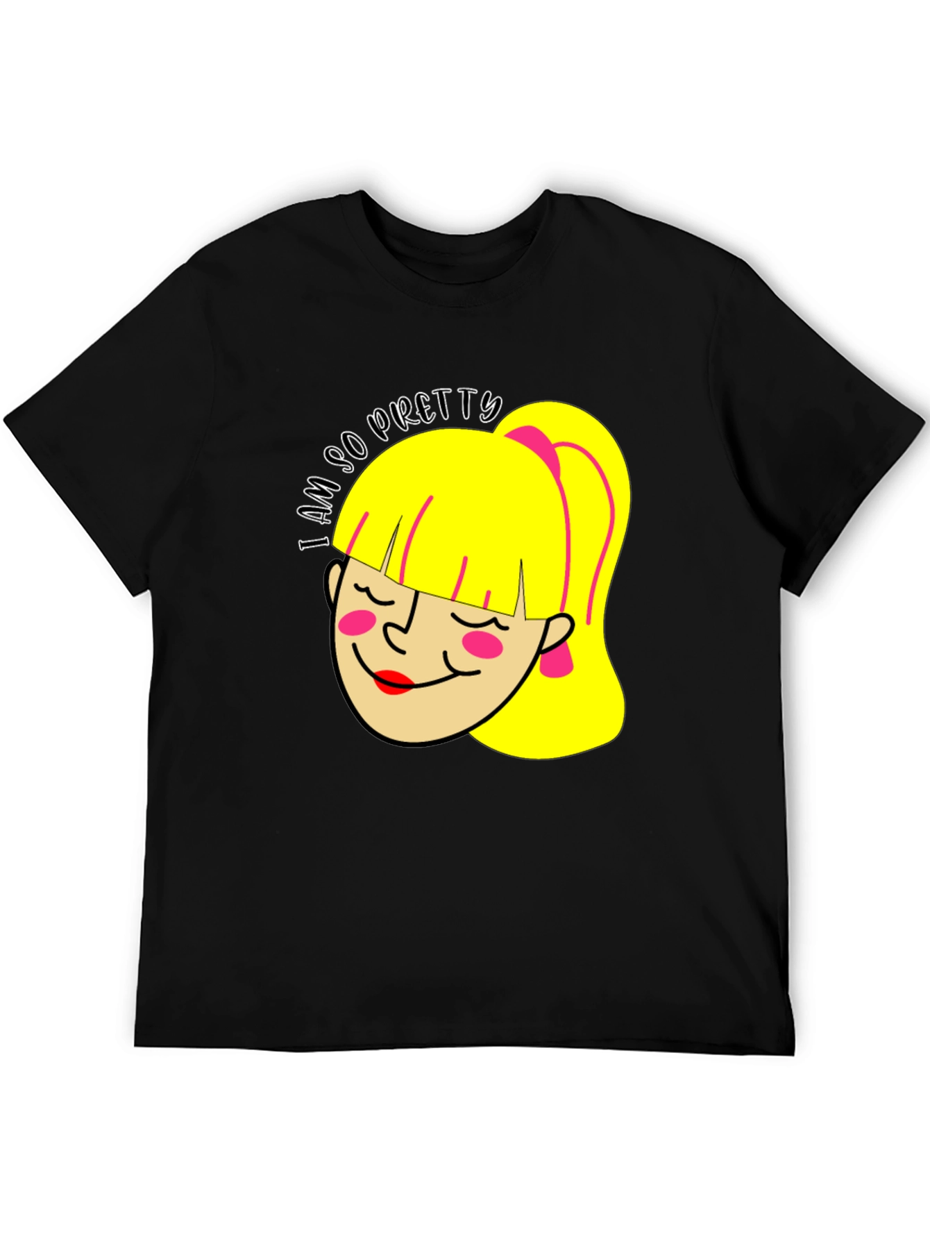 I Am So Pretty Cartoon Girl Graphic Black Tee