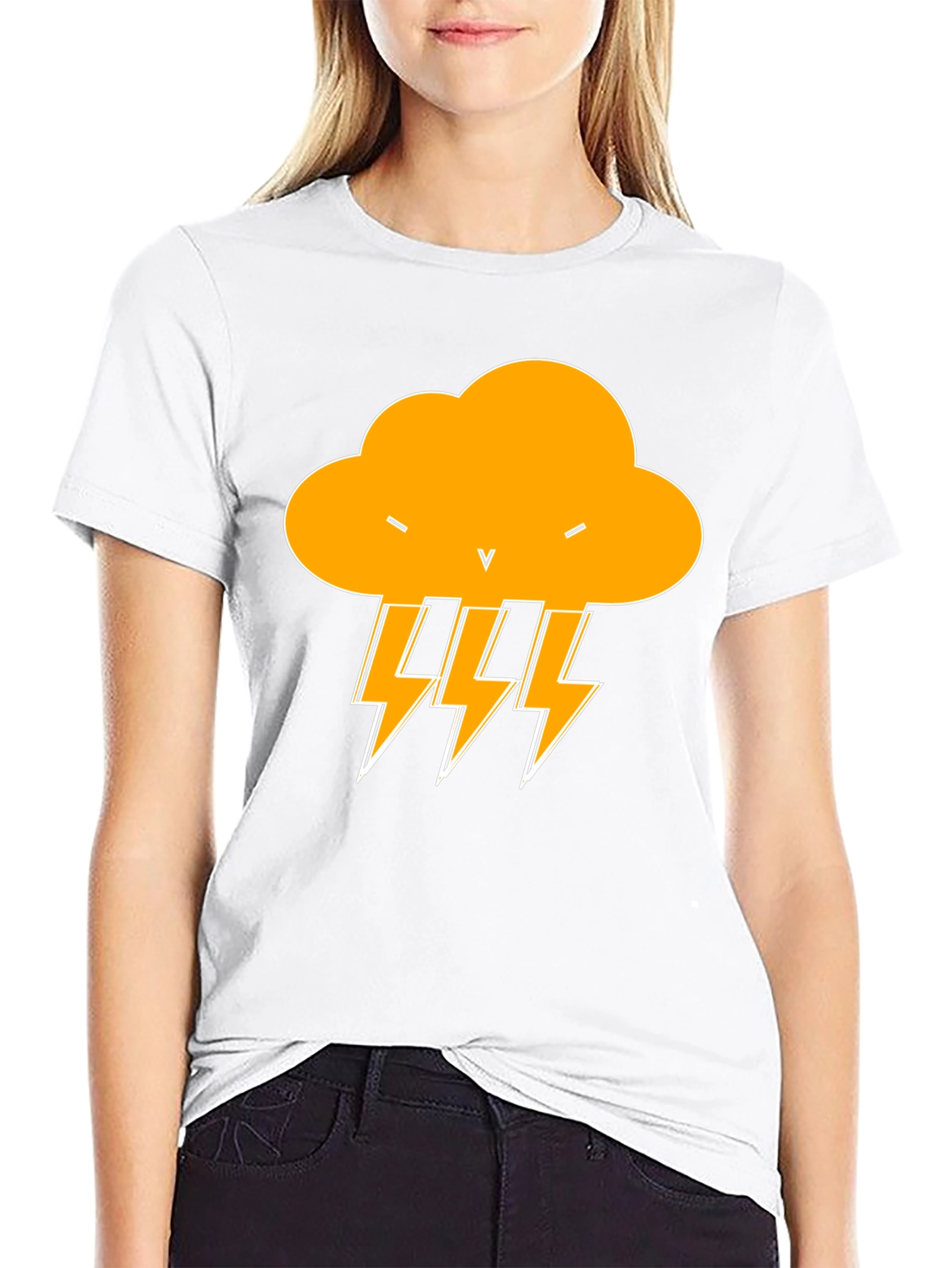 Black T-Shirt with Lightning Cloud Design
