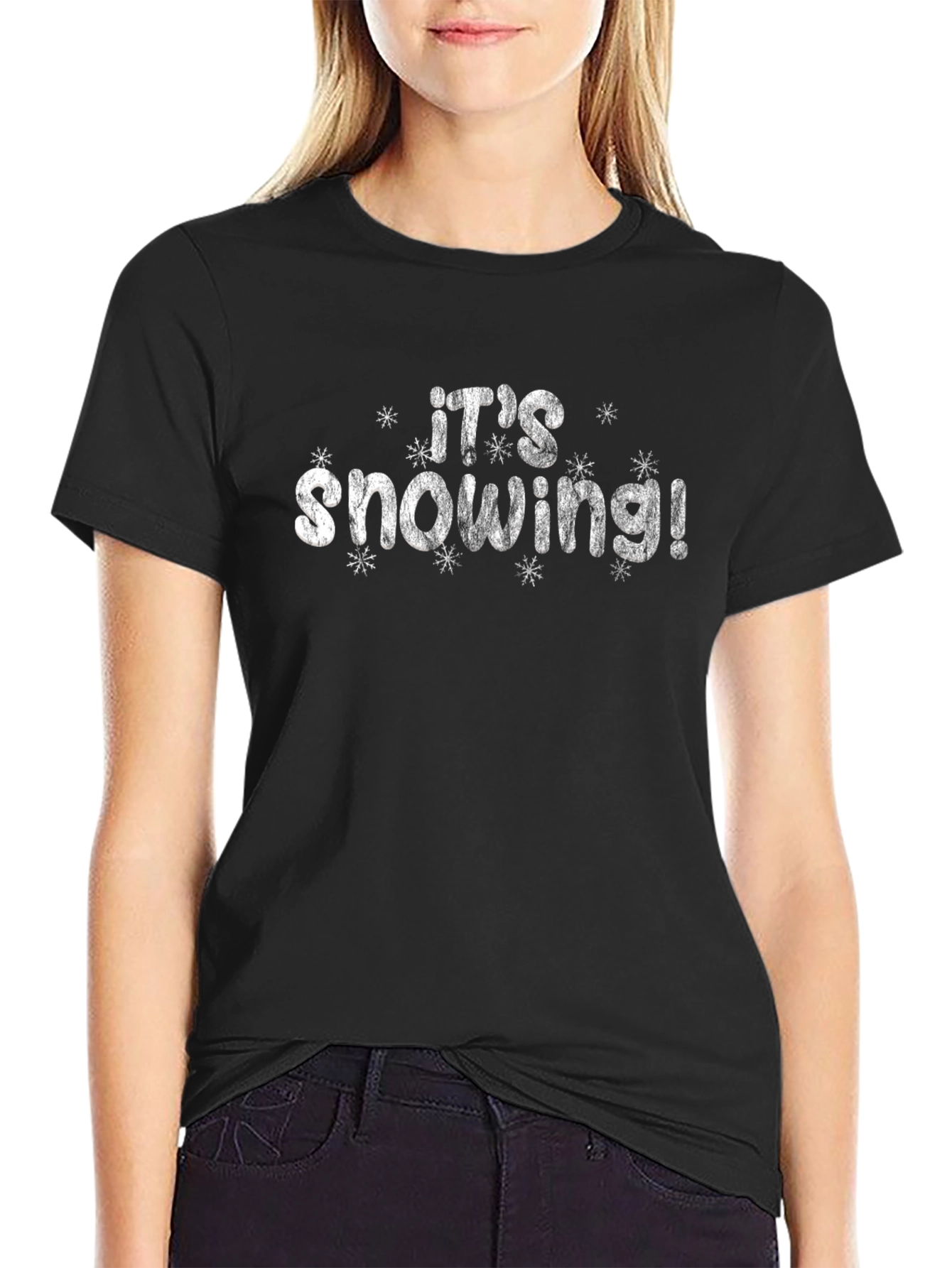 Its Snowing! Graphic Print Black T-Shirt