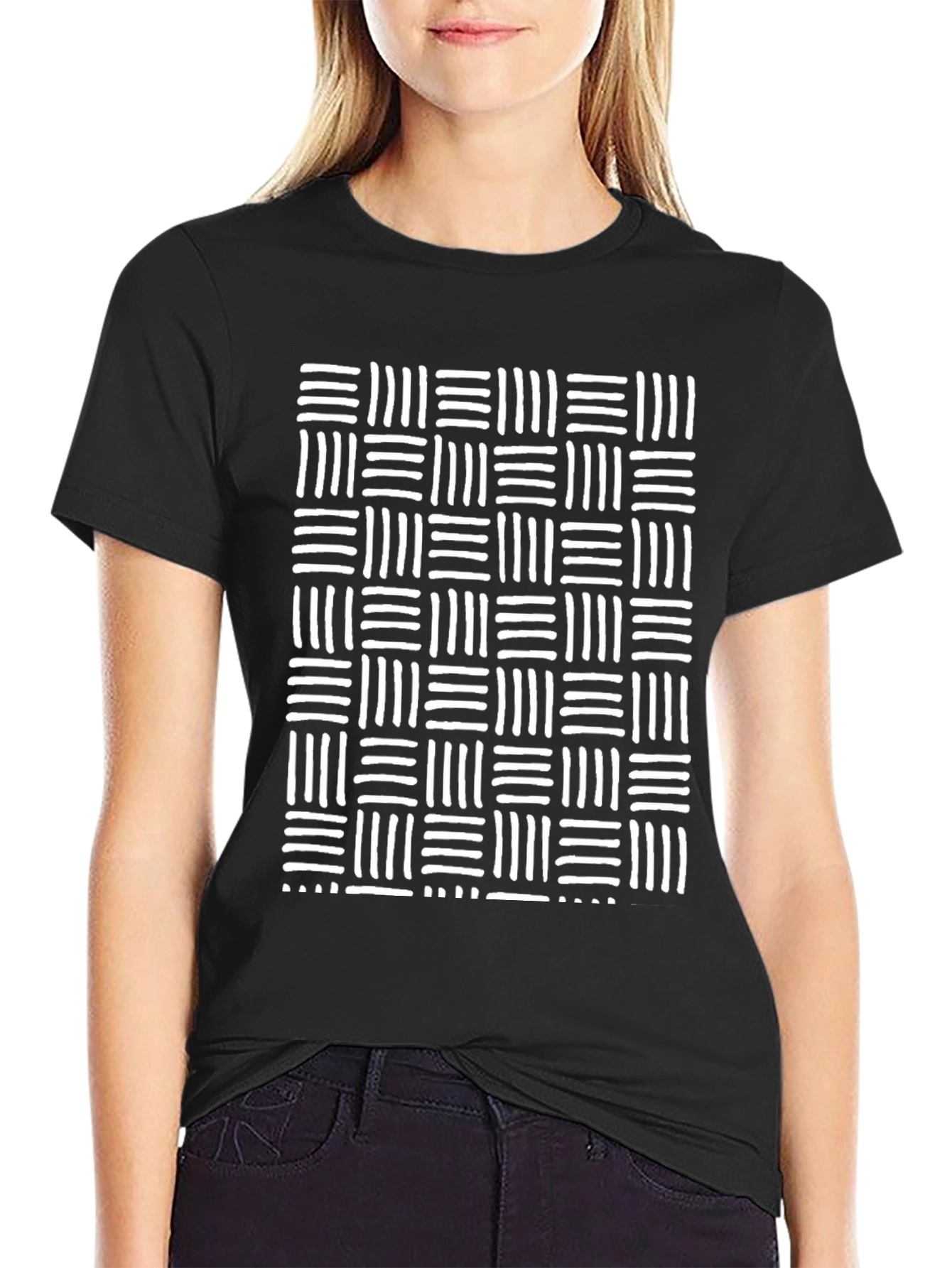 Modern Geometric Pattern Black T-Shirt