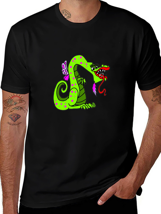 Green Dragon Cartoon Graphic Black T-Shirt