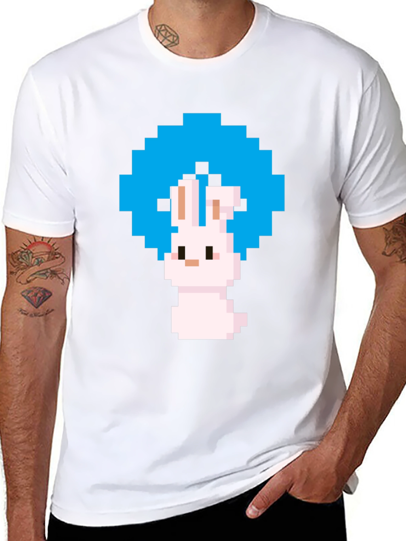 Pixel Art Bunny Black T-Shirt
