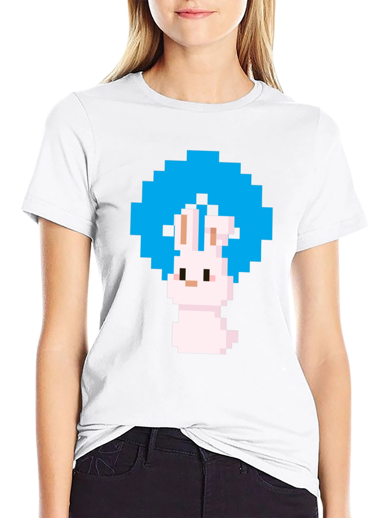 Pixel Art Bunny Black T-Shirt